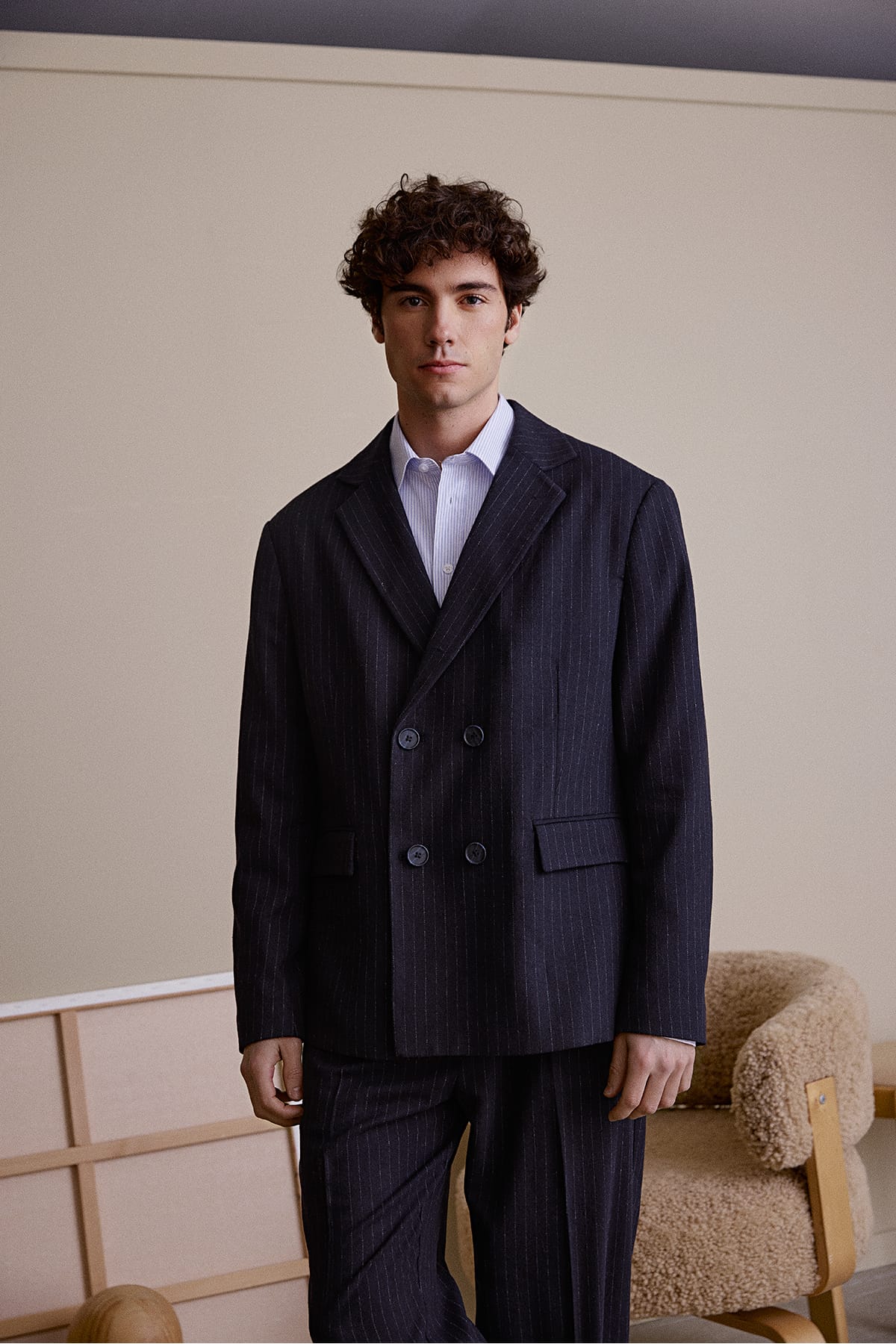 Blazer CFALBY 0240 PINSTRIPED BLAZER Dark Navy Blazer Casual Friday