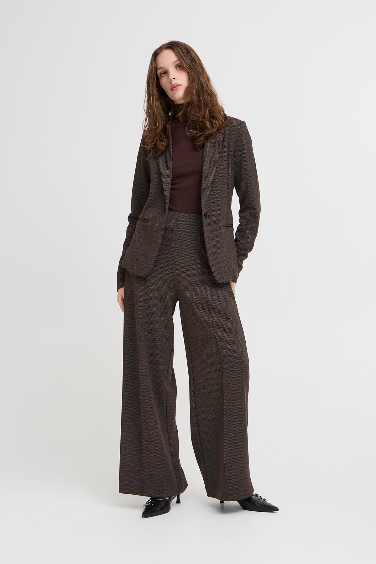 Blazer IHKATE JACQUARD BL4 BLACK BROWN HERRINGBONE Blazer ICHI