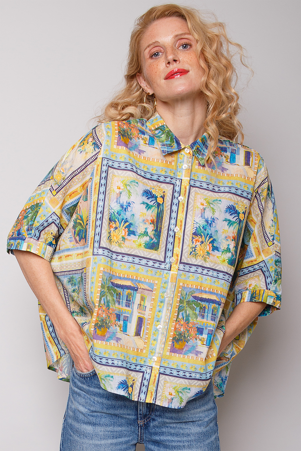 Bluse angeschnittener Ärmel lemon multi Bluse Emily van den Bergh