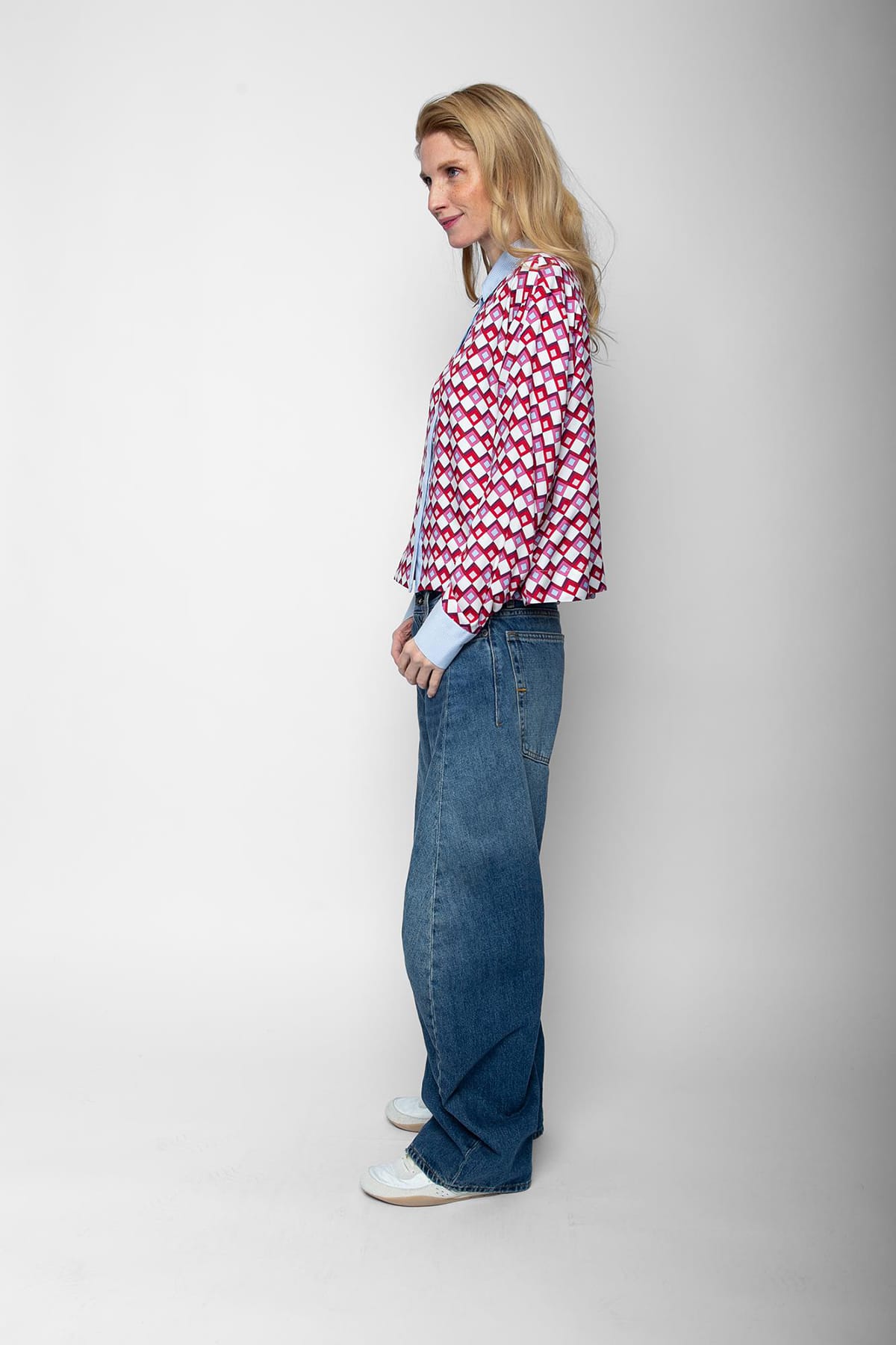 Bluse Kragen in Kontrast pink white geometric Bluse Emily van den Bergh