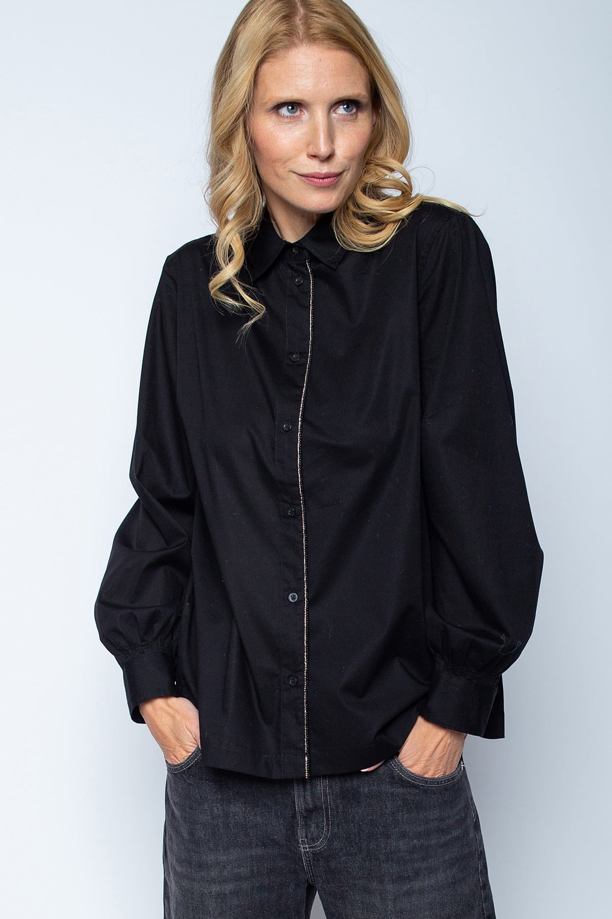 Bluse mit Glitzerdetail an der Knopfleiste black Bluse Emily van den Bergh