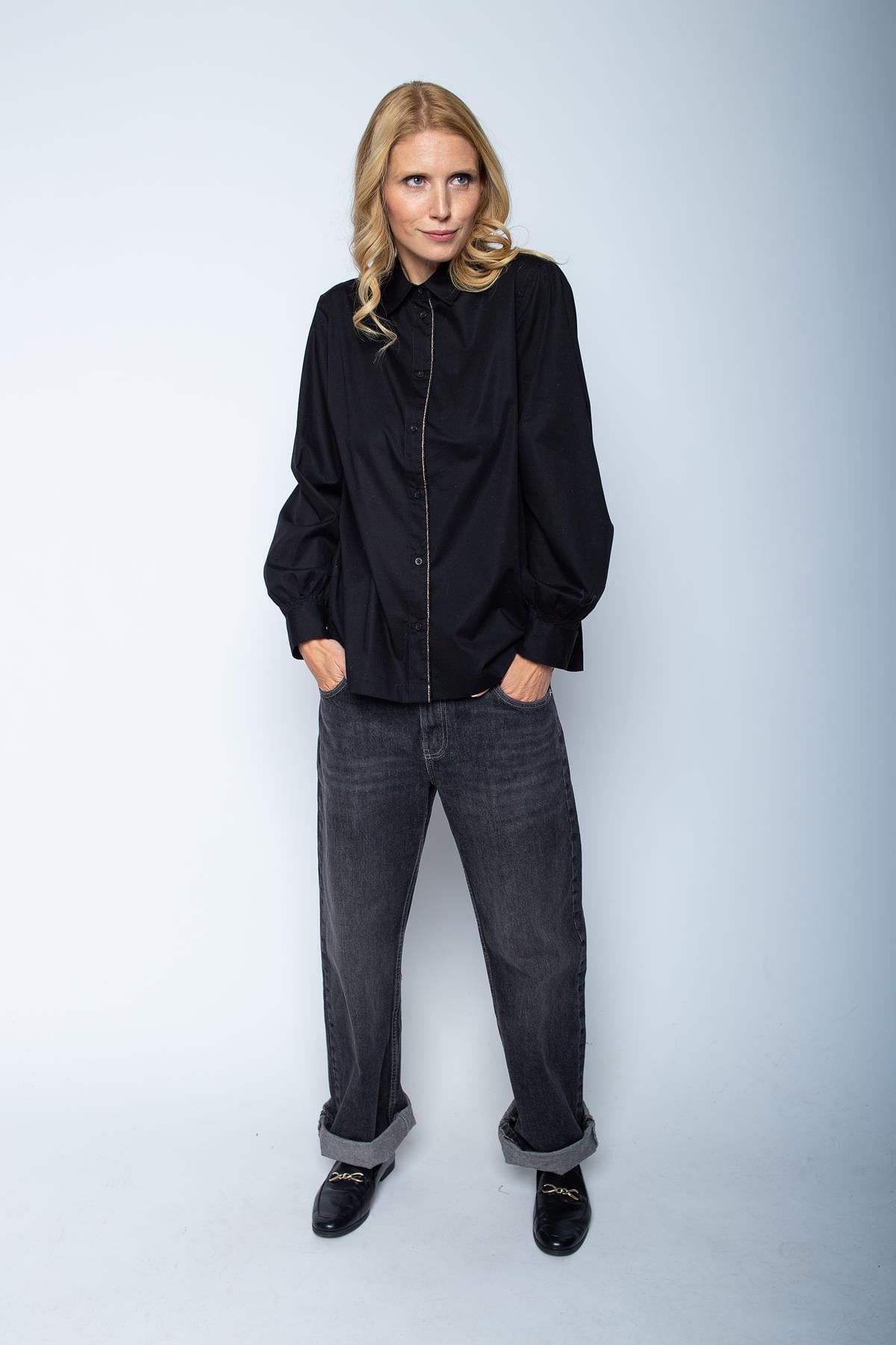 Bluse mit Glitzerdetail an der Knopfleiste black Bluse Emily van den Bergh