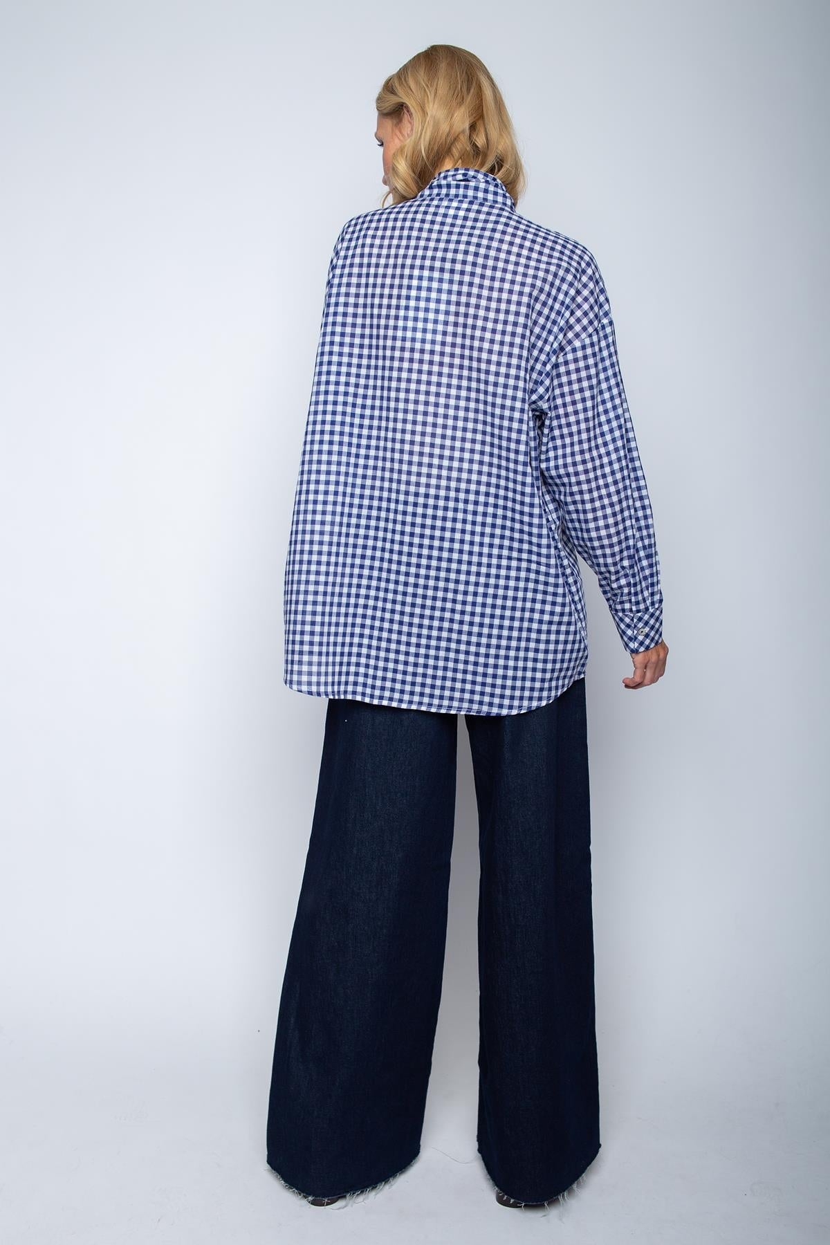 Bluse mit Schluppe navy white check Bluse Emily van den Bergh
