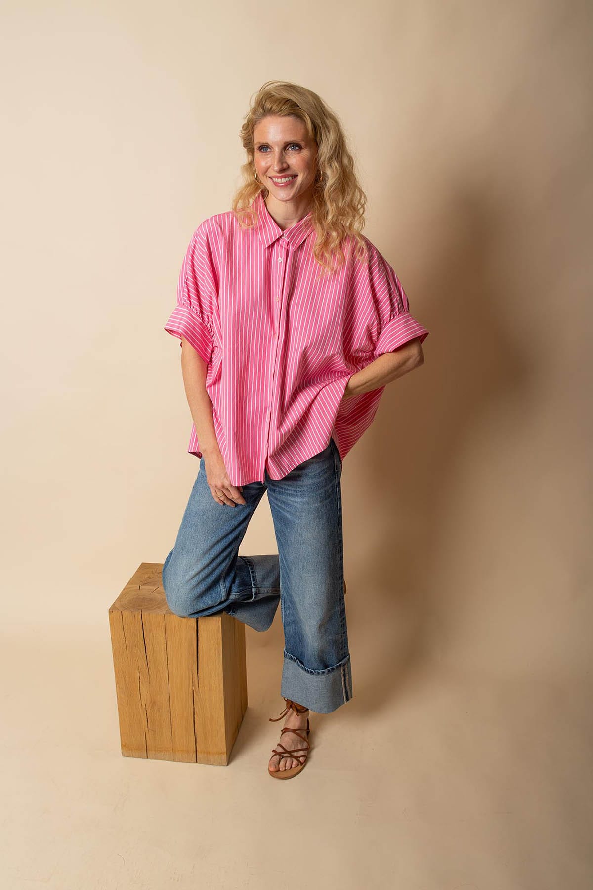 Bluse Oversize mit Kragen pink stripe Bluse Emily van den Bergh