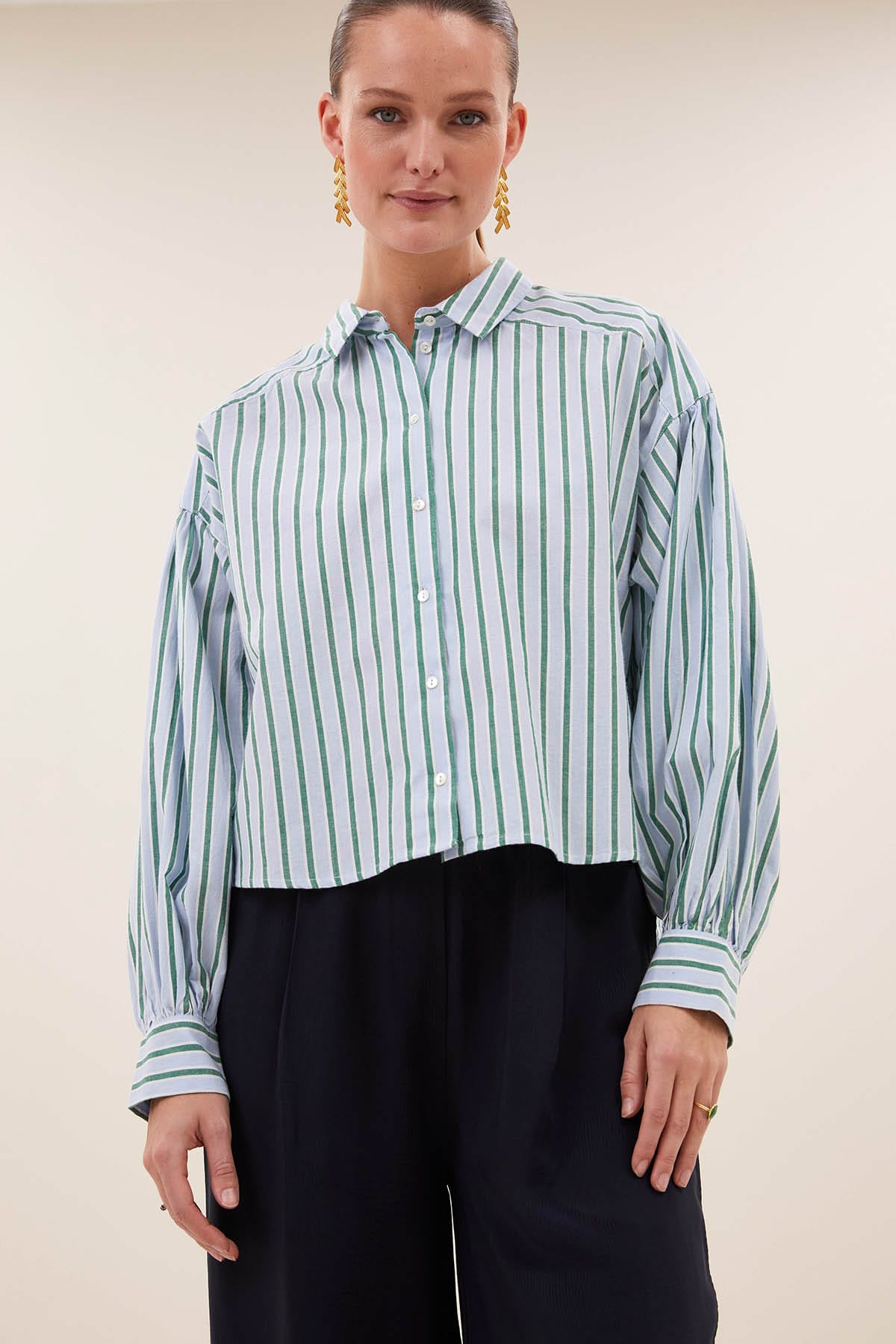 Bluse sarah short sea green sea stripe Bluse By Bar