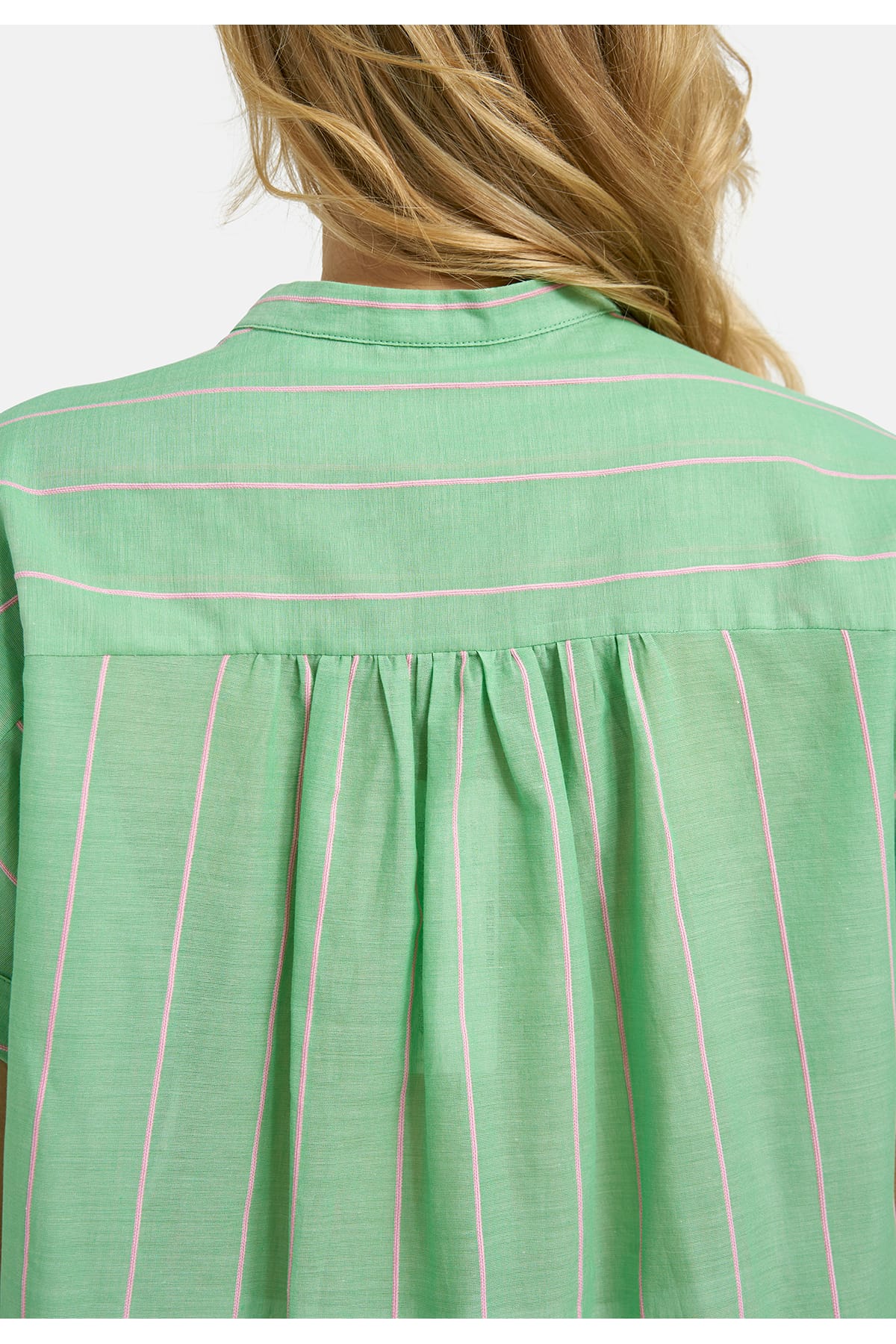 Bluse sleeveless w neckpanel, gathered shoulderseam mint print Bluse Milano