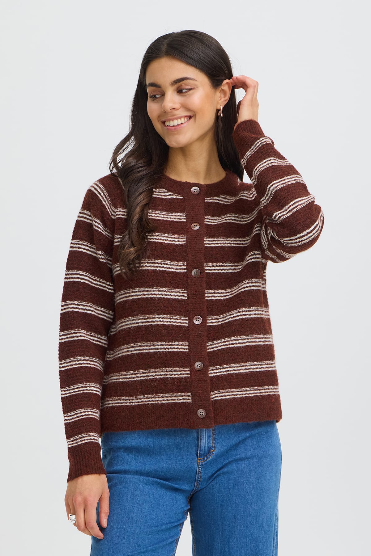 Cardigan FRKENDRA CAR 2 RUM RAISIN STRIPE Cardigan Fransa
