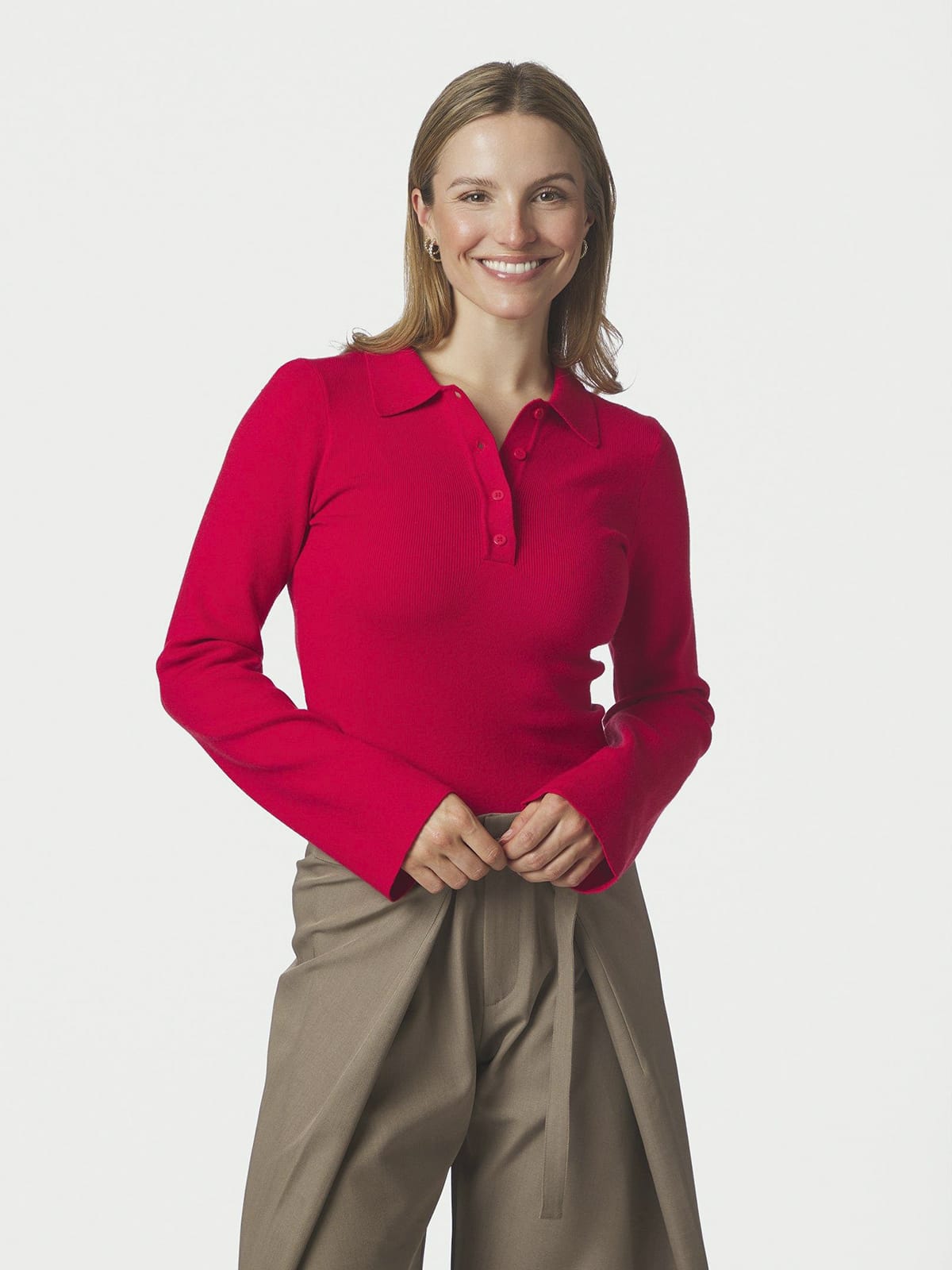 Longsleeve Fannya LS Solid Knit Polo Red Longsleeve Neo Noir