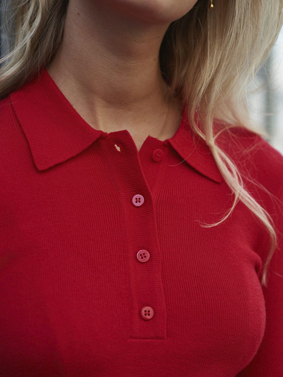 Longsleeve Fannya LS Solid Knit Polo Red Longsleeve Neo Noir