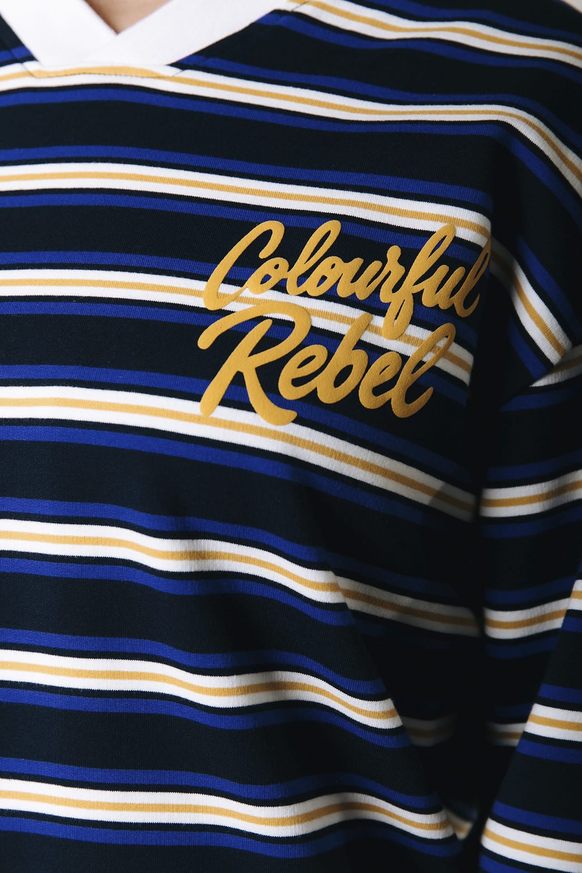 Longsleeve Sport Collar Striped Sweat Navy Longsleeve Colourful Rebel