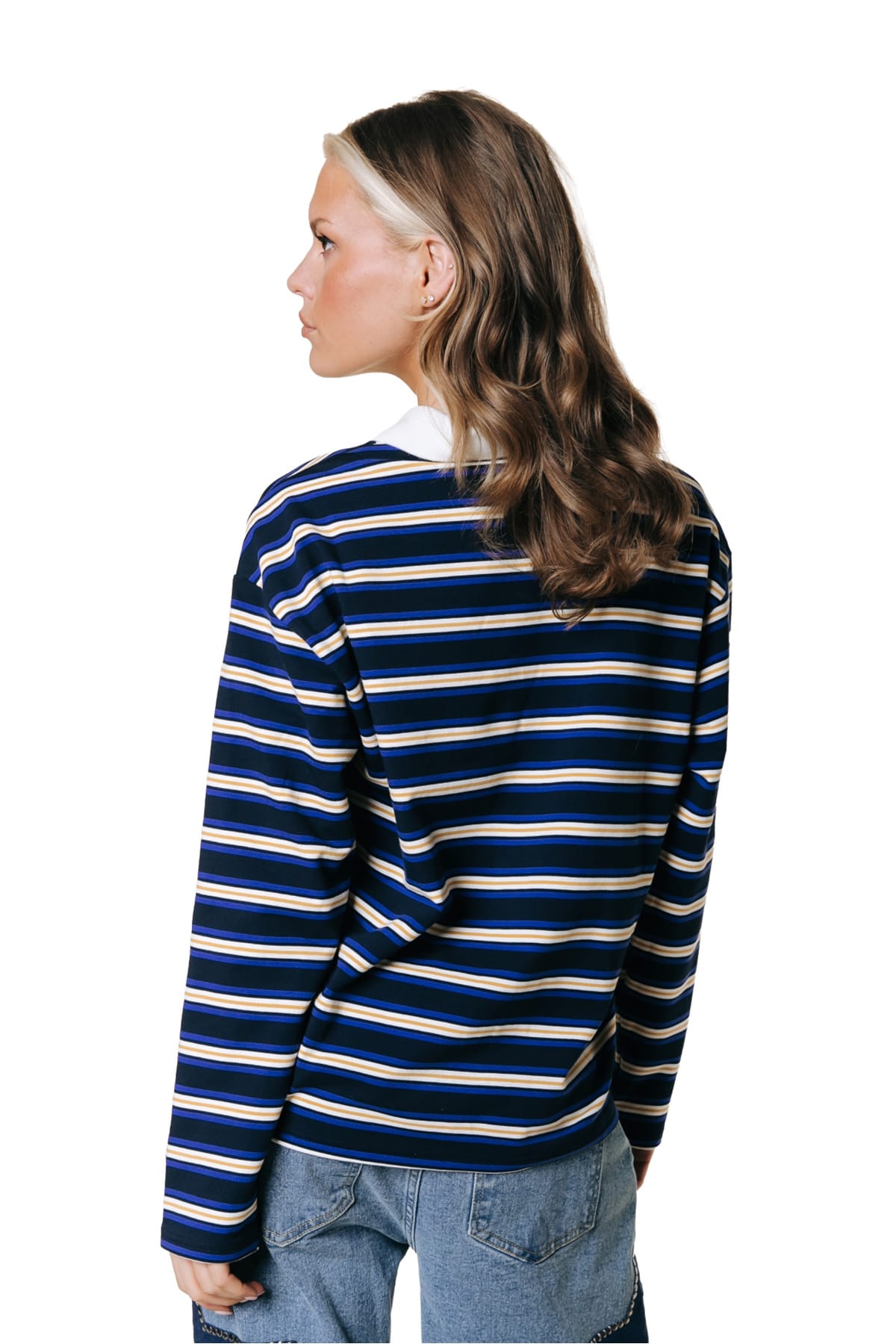 Longsleeve Sport Collar Striped Sweat Navy Longsleeve Colourful Rebel