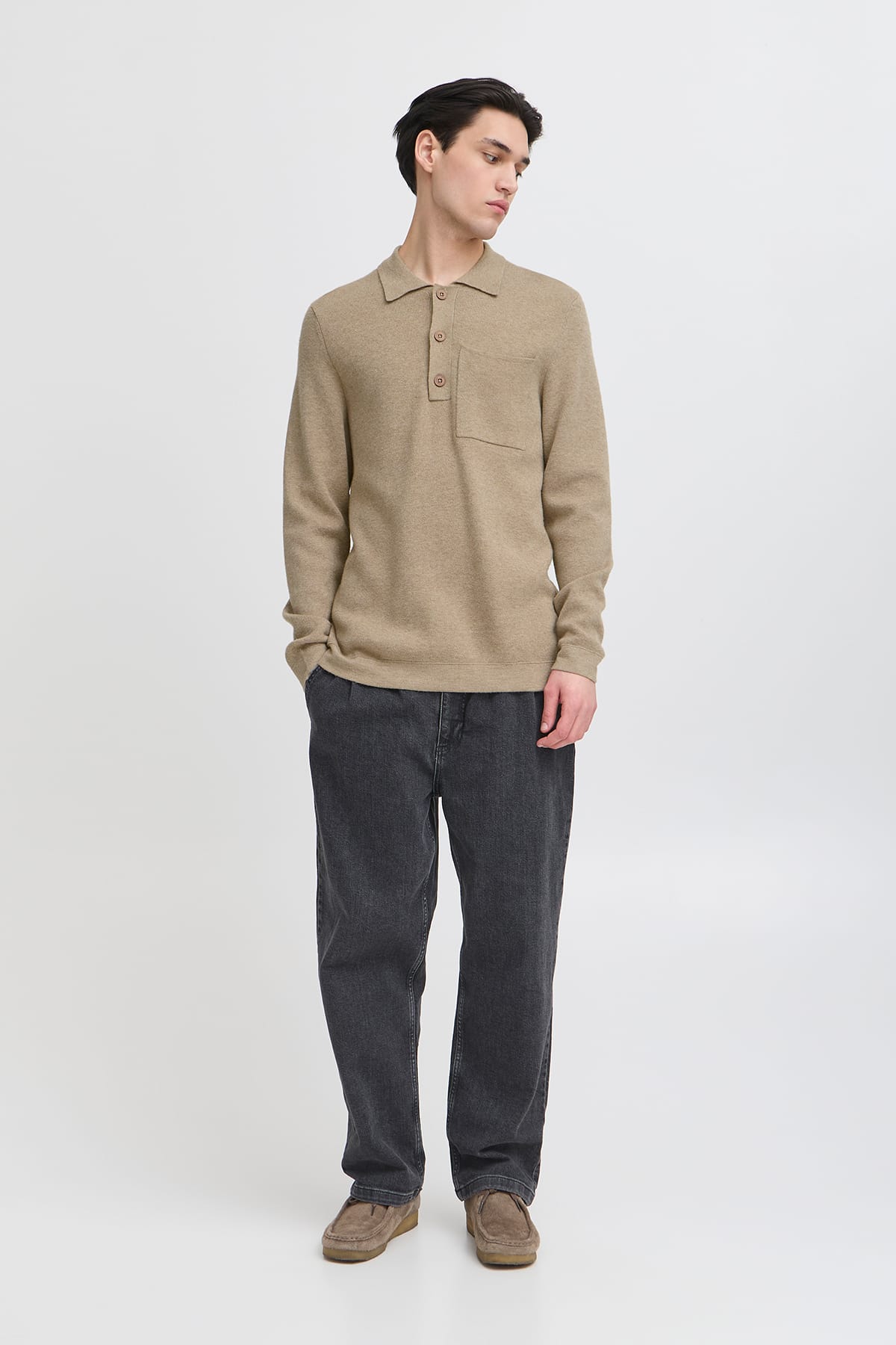 Pullover CFINGMAR 0224 knitted polo Roasted Cashew Melange Pullover Casual Friday