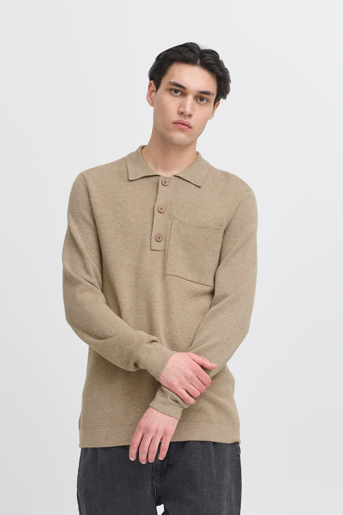 Pullover CFINGMAR 0224 knitted polo Roasted Cashew Melange Pullover Casual Friday