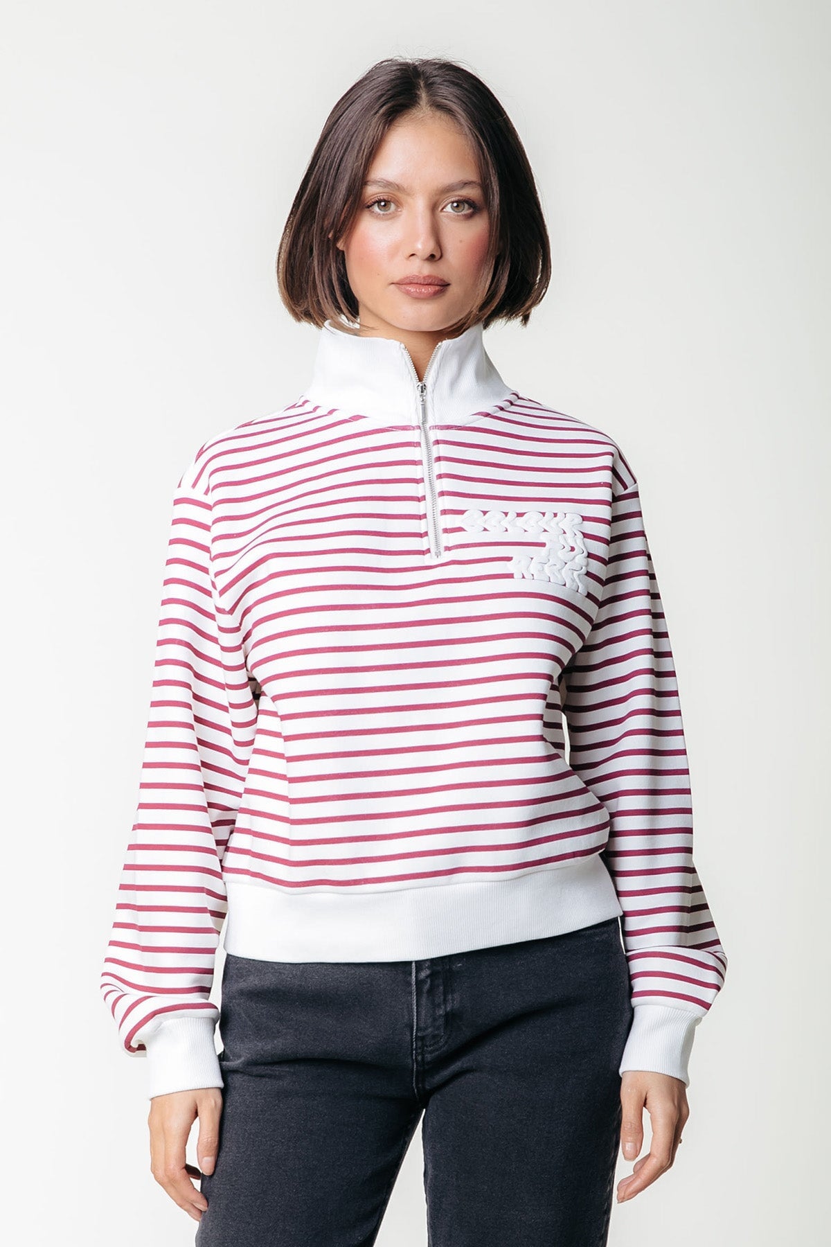 Sweatshirt Striped Relaxed Zip Sweat Off white Sweatshirt Colourful Rebel