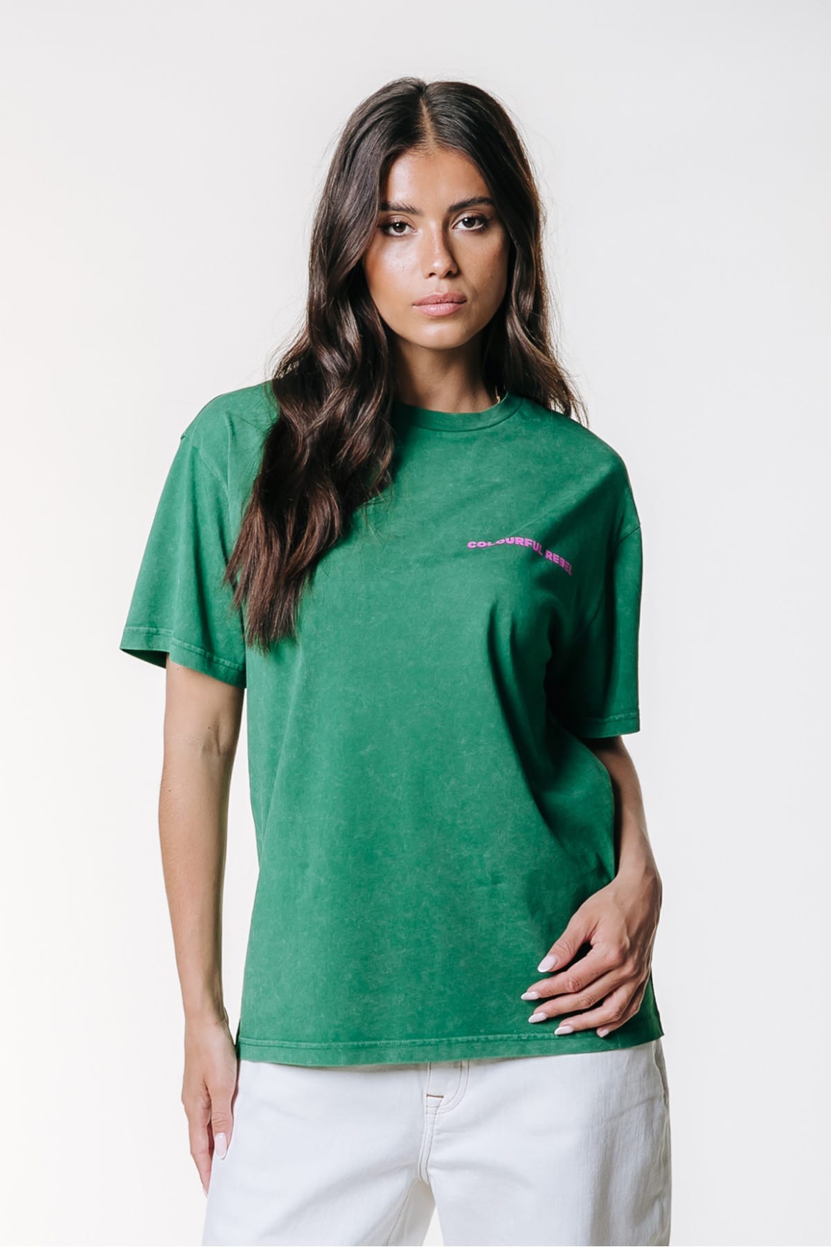 T-Shirt CR 76 Acid Wash Loosefit Off Green T-Shirt Colourful Rebel