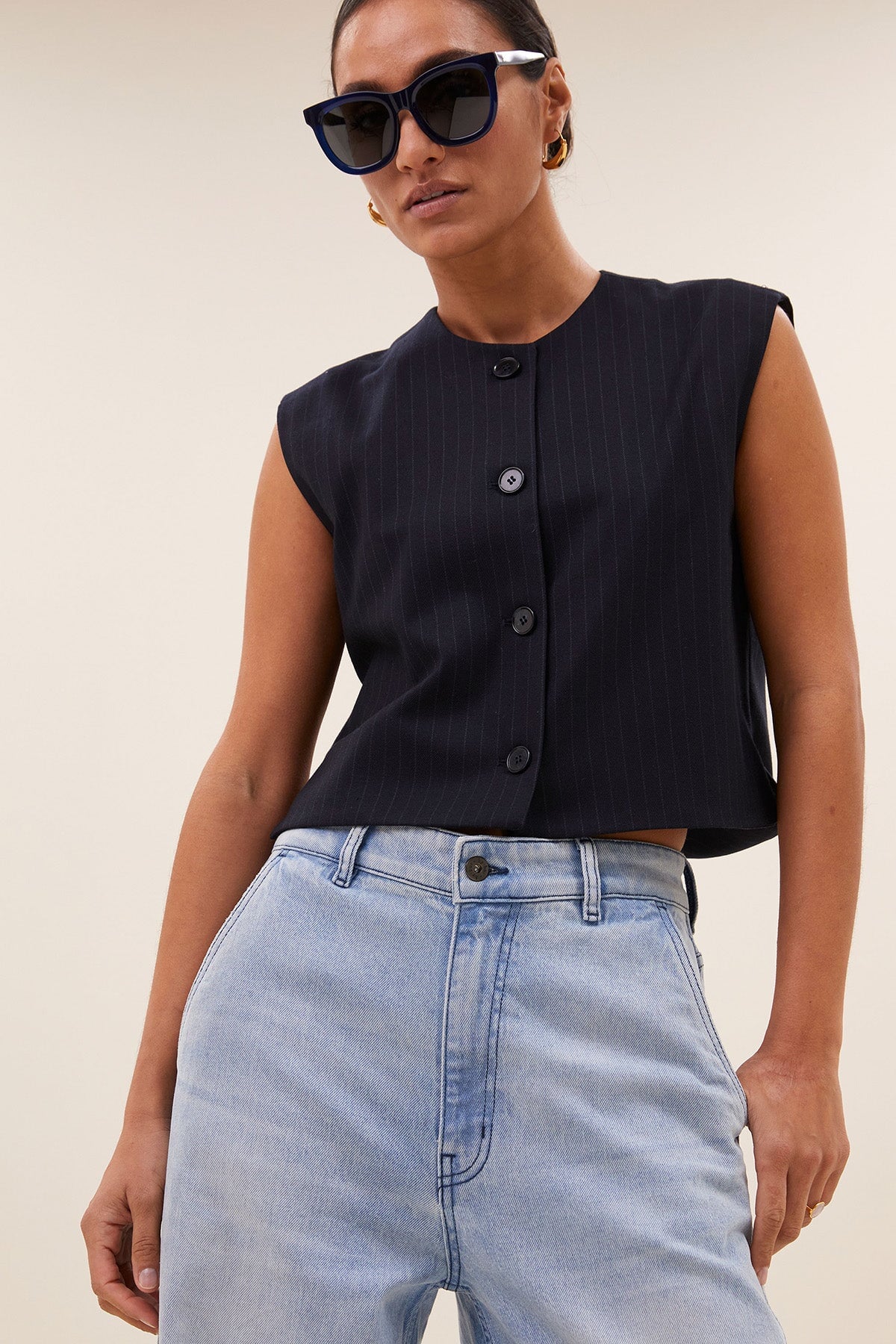 Weste nori pinstripe gilet midnight Weste By Bar