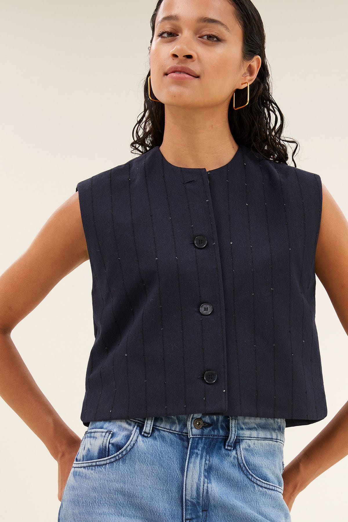 Weste nori sparkle gilet navy lurex stripe Weste By Bar