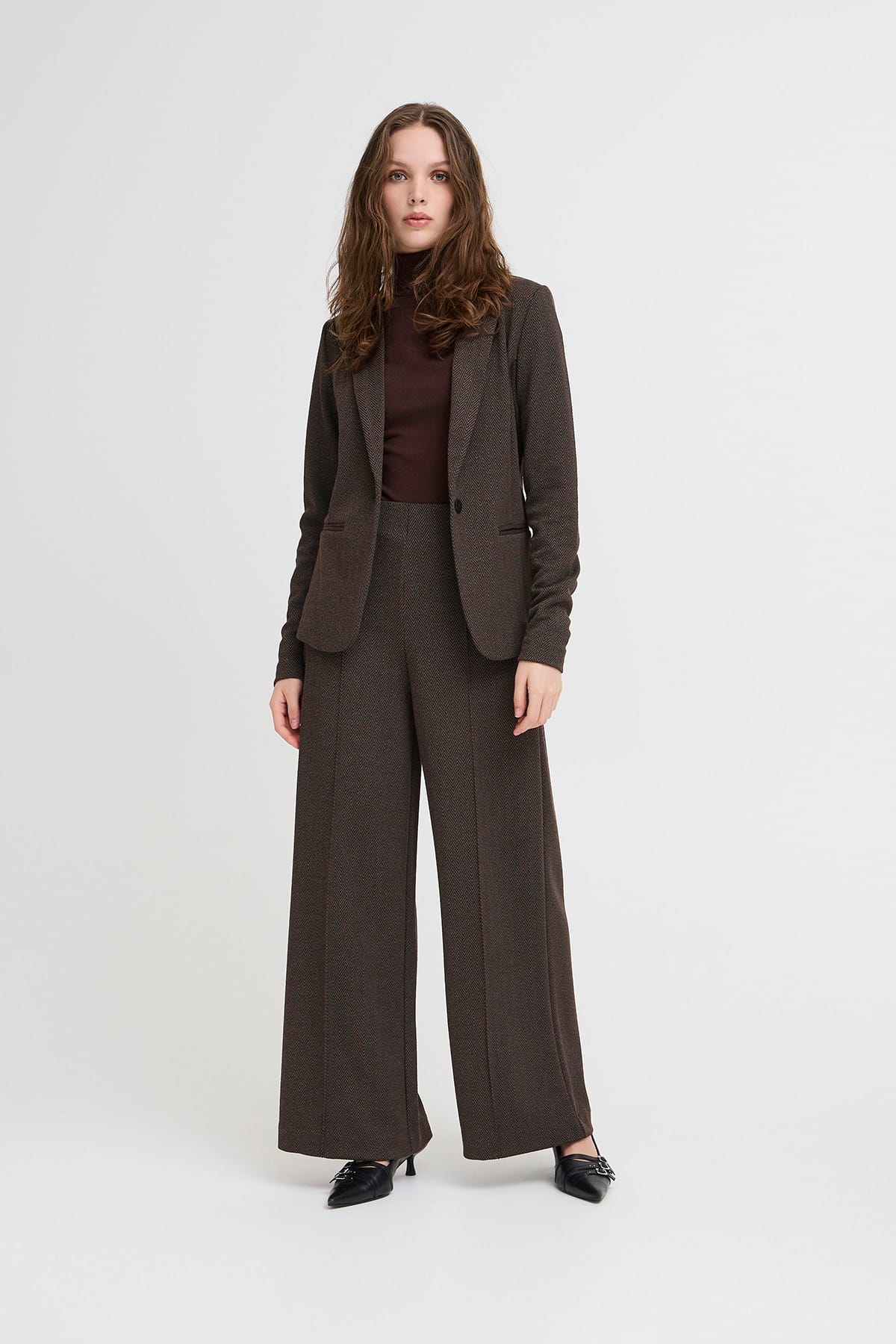 Blazer IHKATE JACQUARD BL4 BLACK BROWN HERRINGBONE Blazer ICHI 