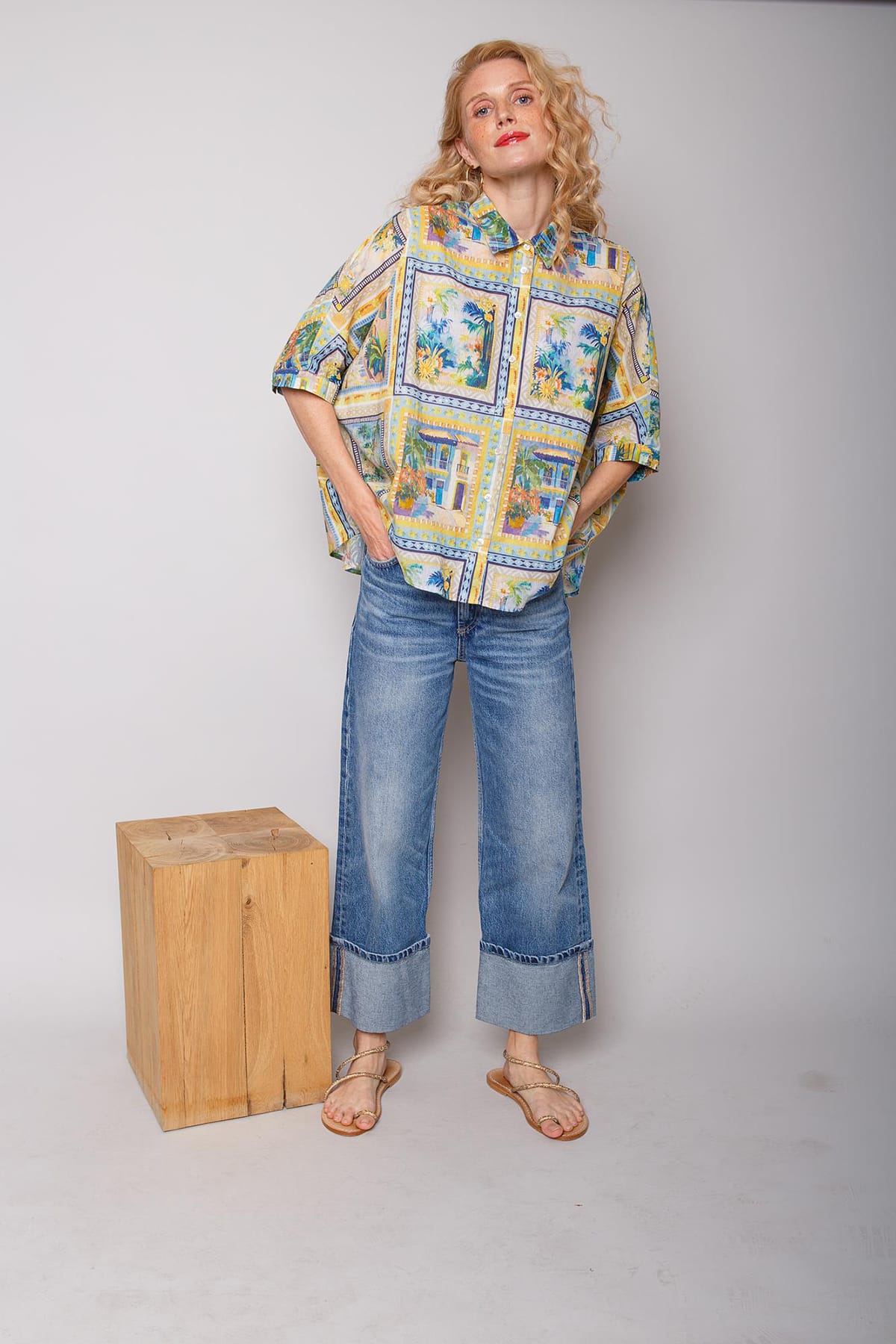 Bluse angeschnittener Ärmel lemon multi Bluse Emily van den Bergh 