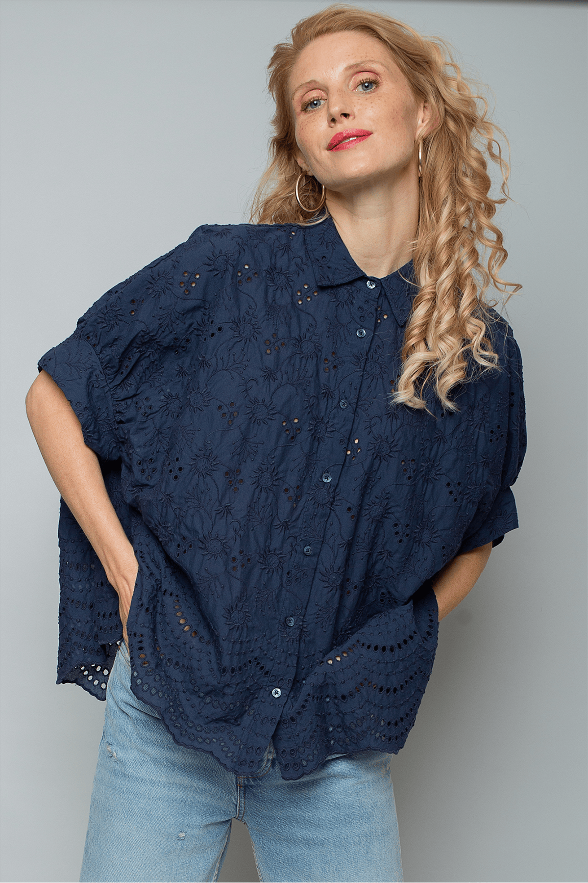 Bluse mit angeschnittenem Ärmel navy Bluse Emily van den Bergh 