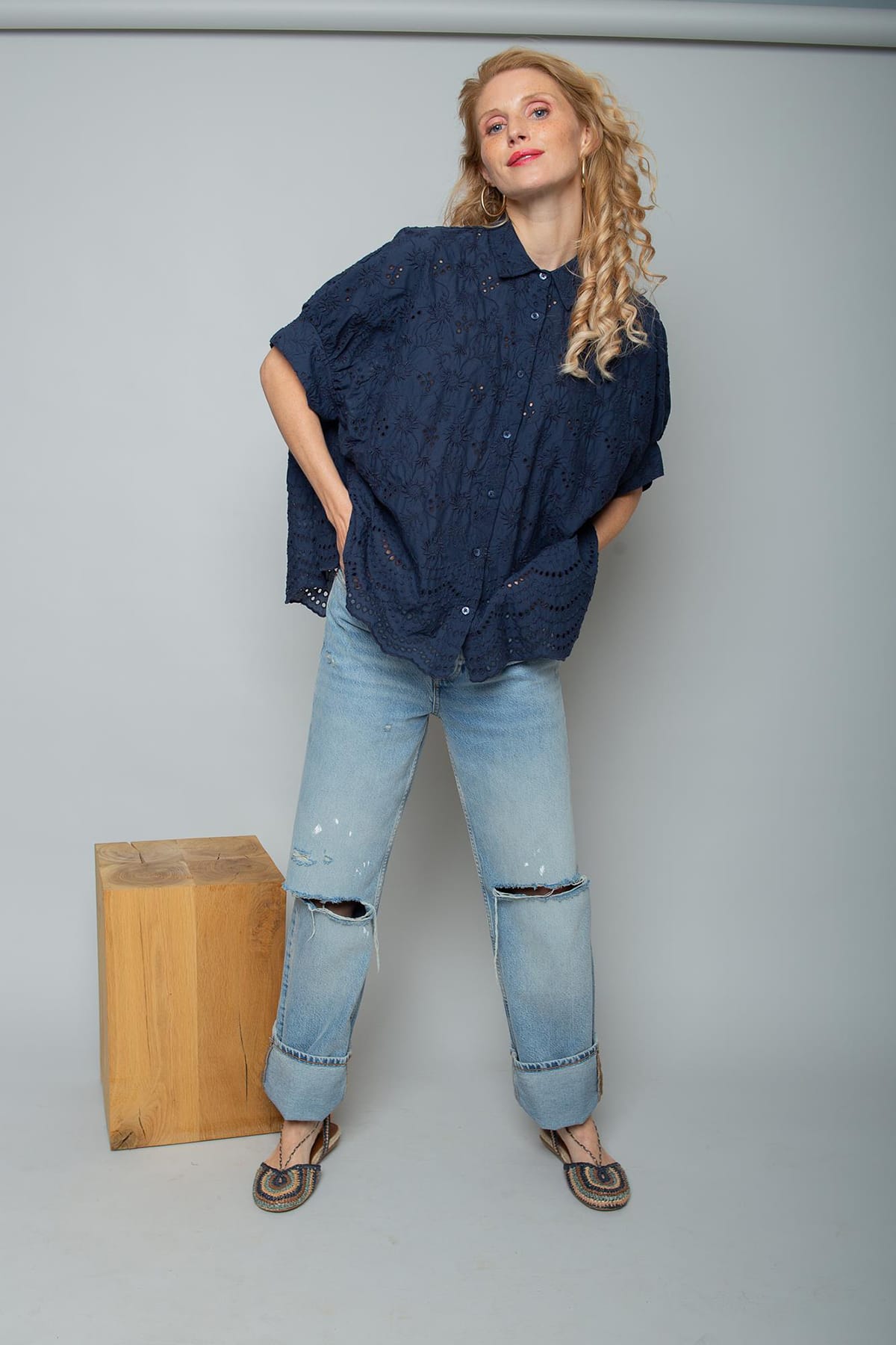 Bluse mit angeschnittenem Ärmel navy Bluse Emily van den Bergh 