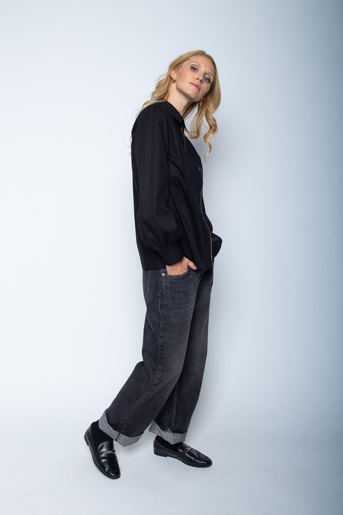 Bluse mit Glitzerdetail an der Knopfleiste black Bluse Emily van den Bergh 