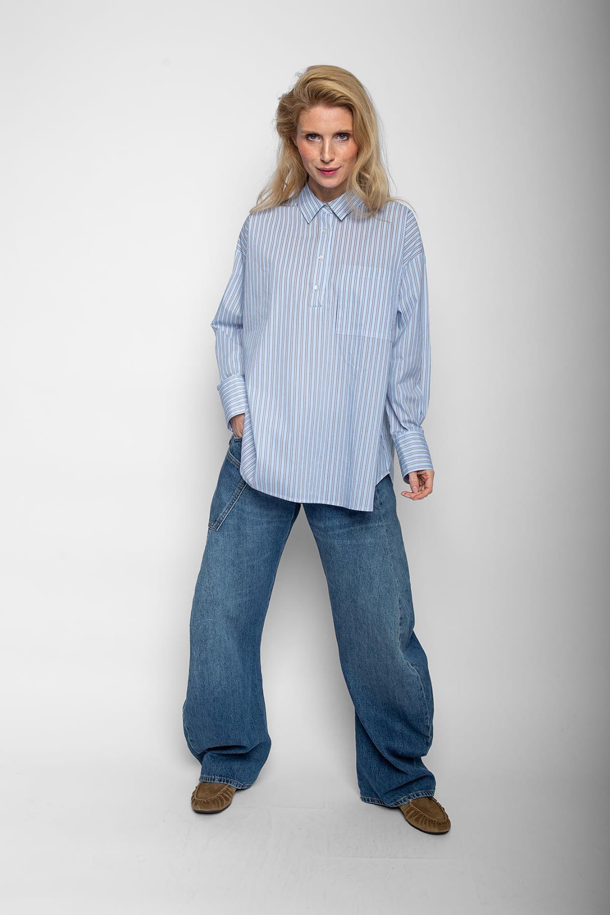 Bluse MIT Poloverschluss bleu stripe Bluse Emily van den Bergh 