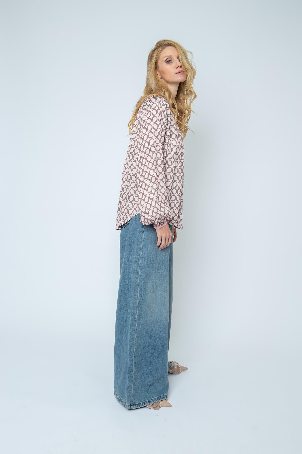 Bluse mit Stehkragen taupe rose circle Bluse Emily van den Bergh 