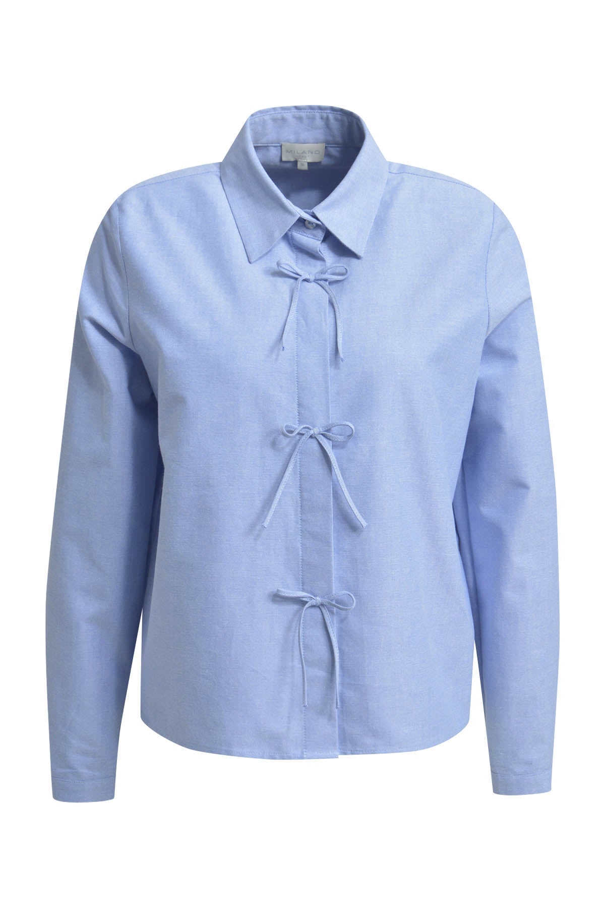 Bluse with deco bow tie placket 1/1 sleeve light blue Bluse Milano 