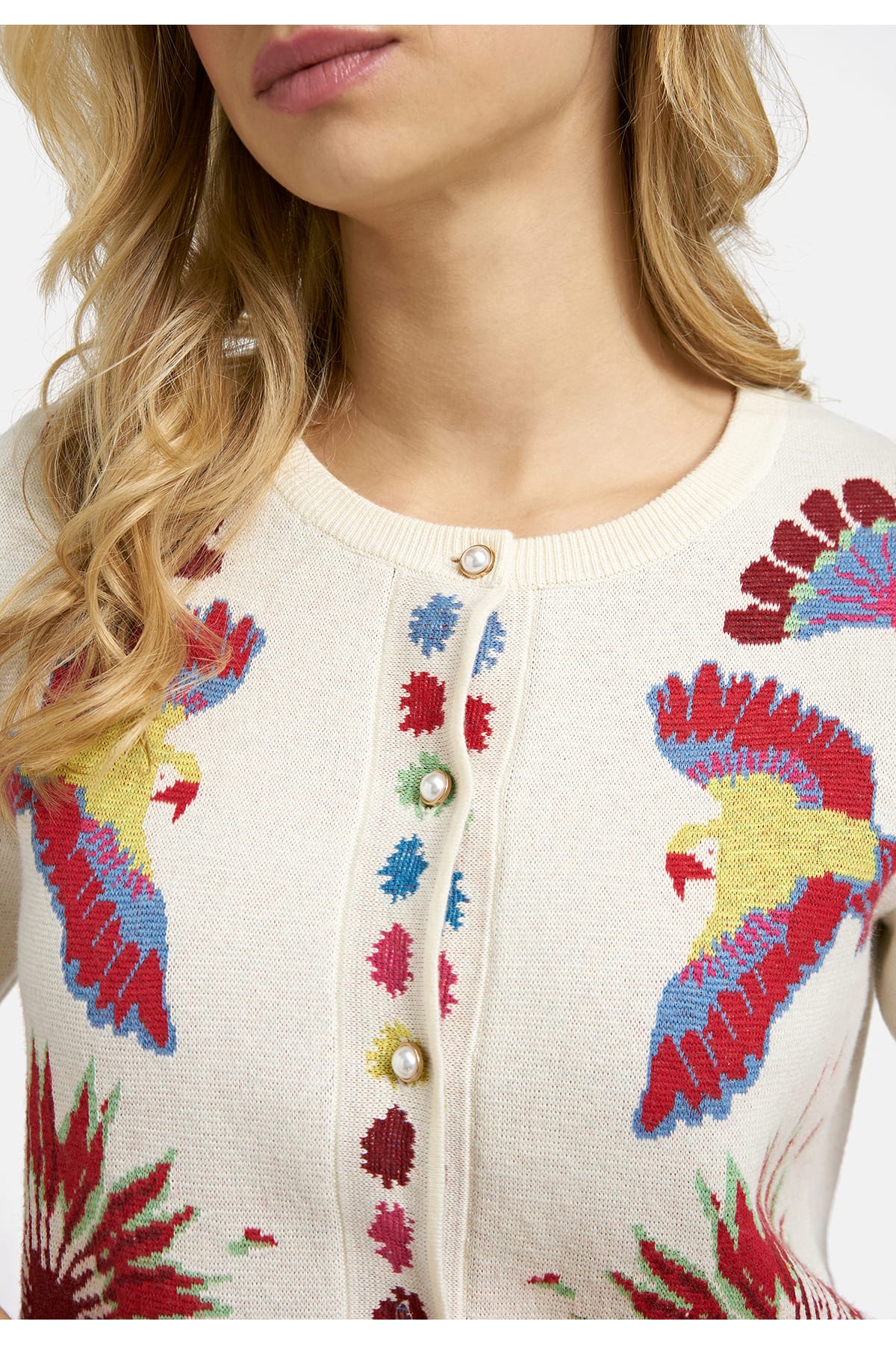 Cardigan roundneck w placket + 1/2 sleeve sand print Cardigan Milano 