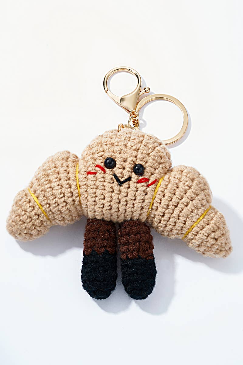 Häkeltasche und Schlüsselanhänger Croissant PC001HZ Schlüsselanhänger BYREN | ÉLINE L'ATELIER Kamel 100% POLYESTER 