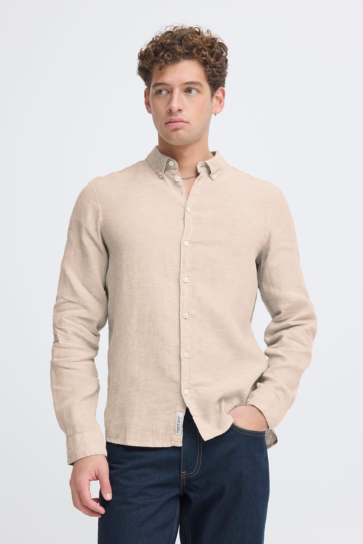 Hemd CFANTON BD LS LINEN SHIRT Plaza Taupe Melange Hemd Casual Friday 