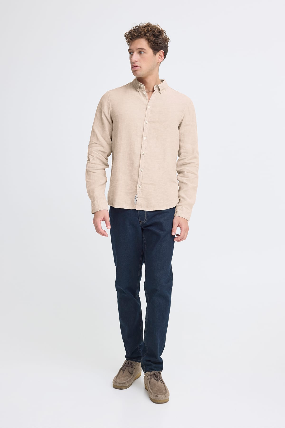 Hemd CFANTON BD LS LINEN SHIRT Plaza Taupe Melange Hemd Casual Friday 