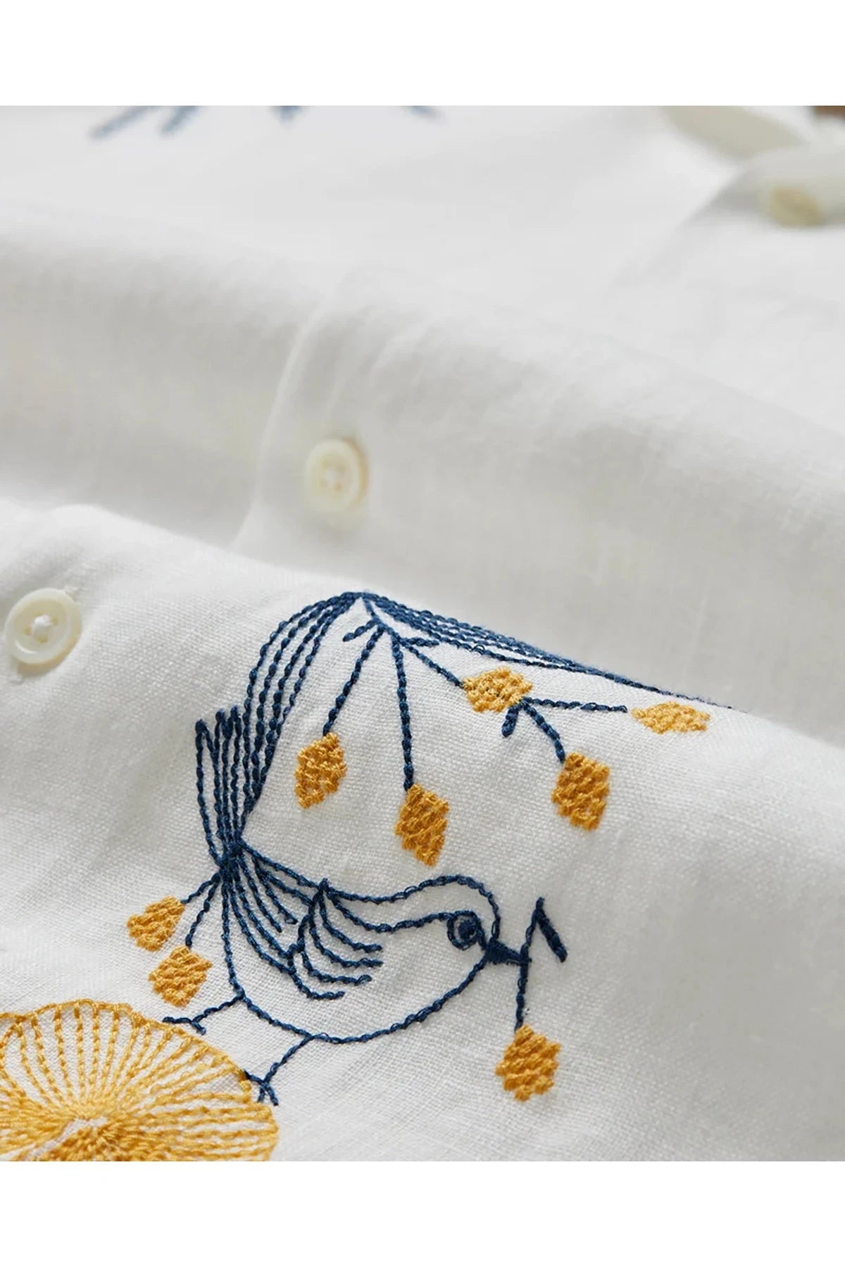 Hemd Embroidery Bird & Flowers Weiß Hemd Portuguese Flannel 