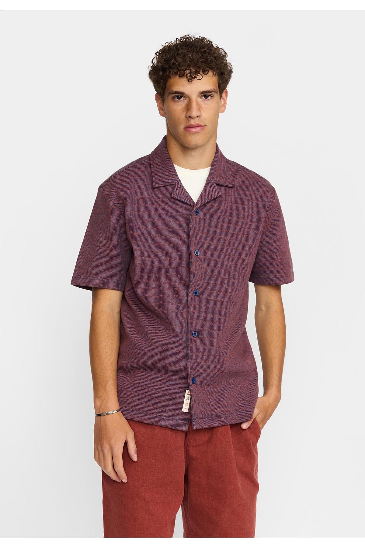 Hemd Jaquard Short-sleeved Cuban Navy Hemd RVLT Revolution 