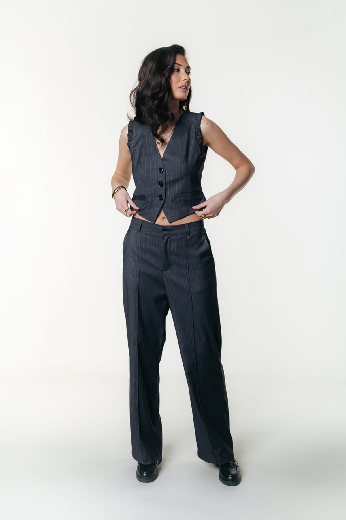 Hose Rus Lurex Pinstripe Dark Grey Hose Colourful Rebel 