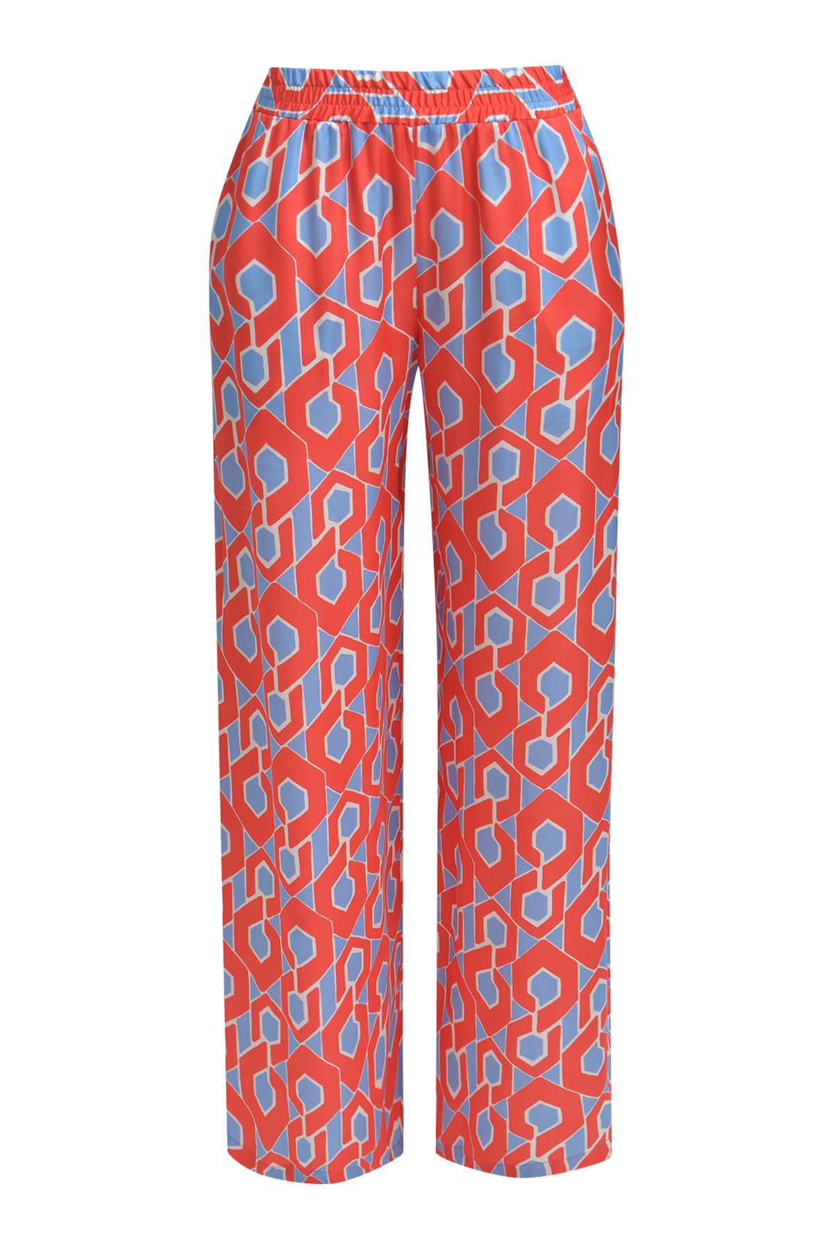 Hose wideleg elastic waist french pockets red print Hose Milano 