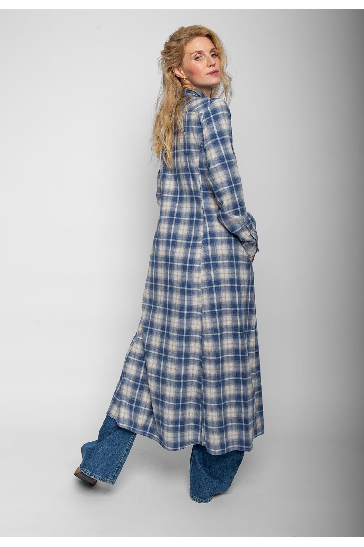 Kleid FLANELL-KARO denim grey check Kleid Emily van den Bergh 