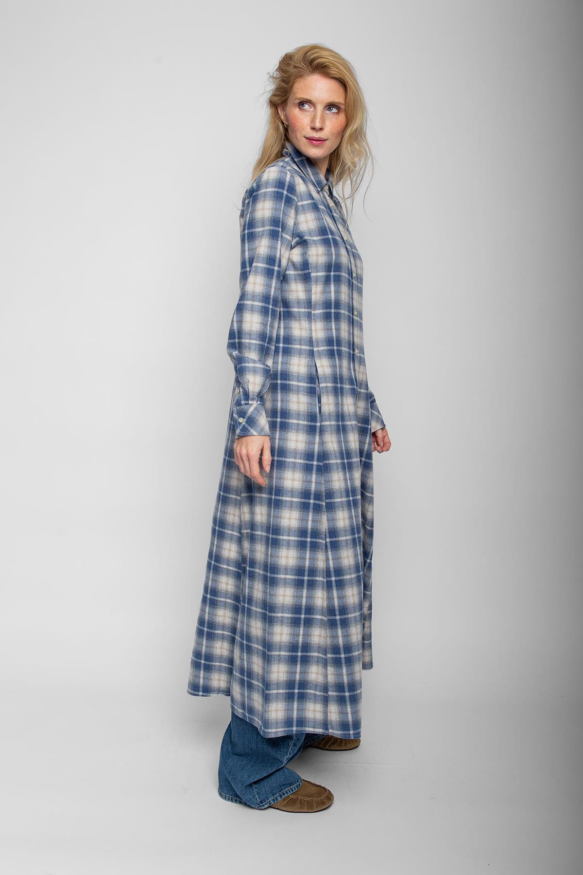 Kleid FLANELL-KARO denim grey check Kleid Emily van den Bergh 