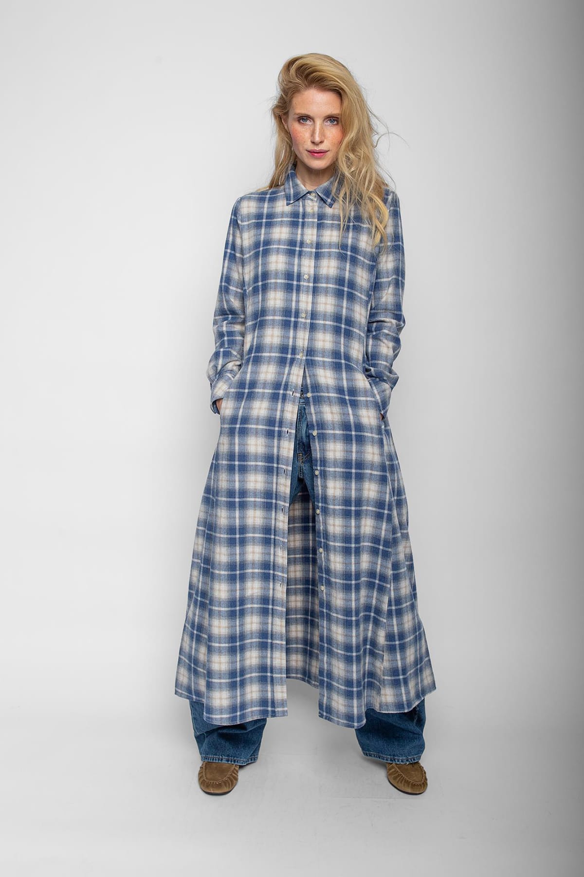 Kleid FLANELL-KARO denim grey check Kleid Emily van den Bergh 