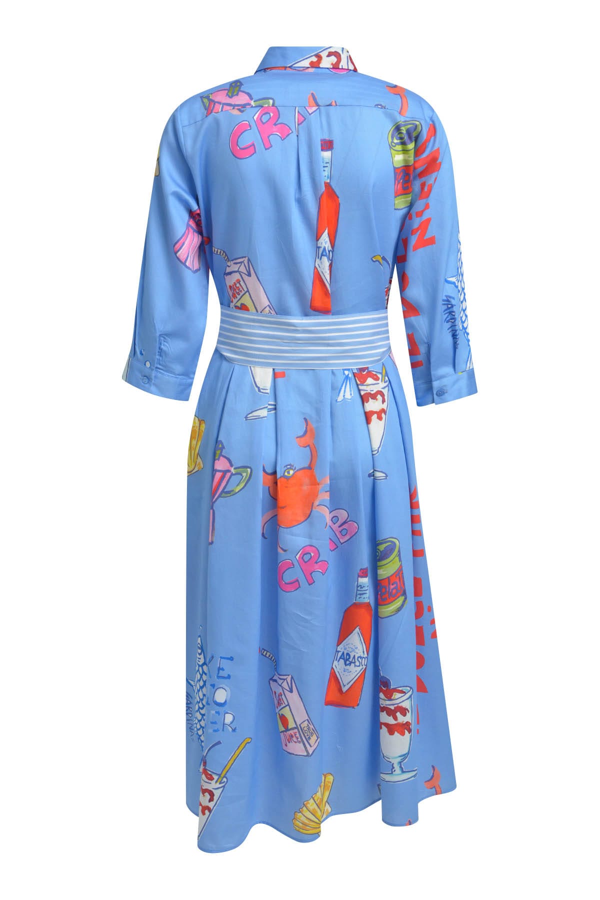 Kleid shirt blouse w/ wide midi skirt ocean print Kleid Milano 