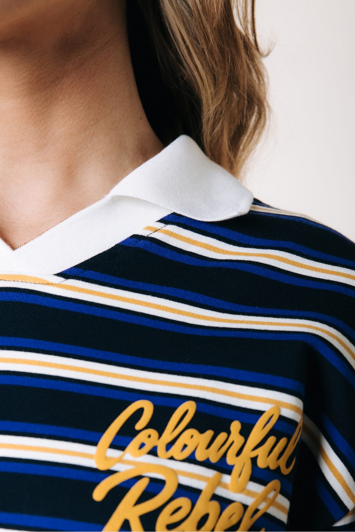 Longsleeve Sport Collar Striped Sweat Navy Longsleeve Colourful Rebel 