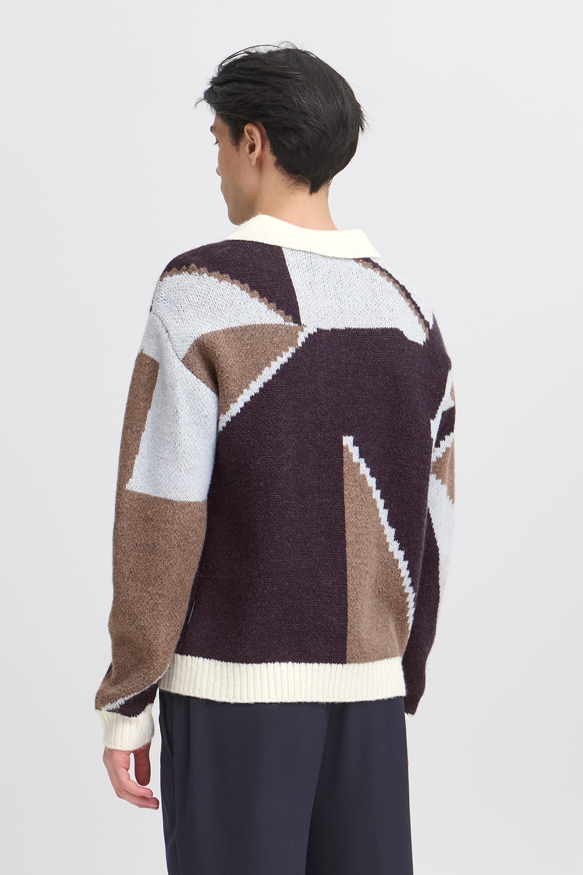 Pullover CFBIRK geometric knit with polo collar Roasted Cashew Pullover Casual Friday 