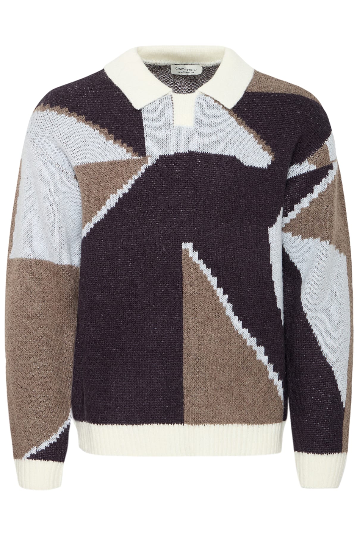 Pullover CFBIRK geometric knit with polo collar Roasted Cashew Pullover Casual Friday 