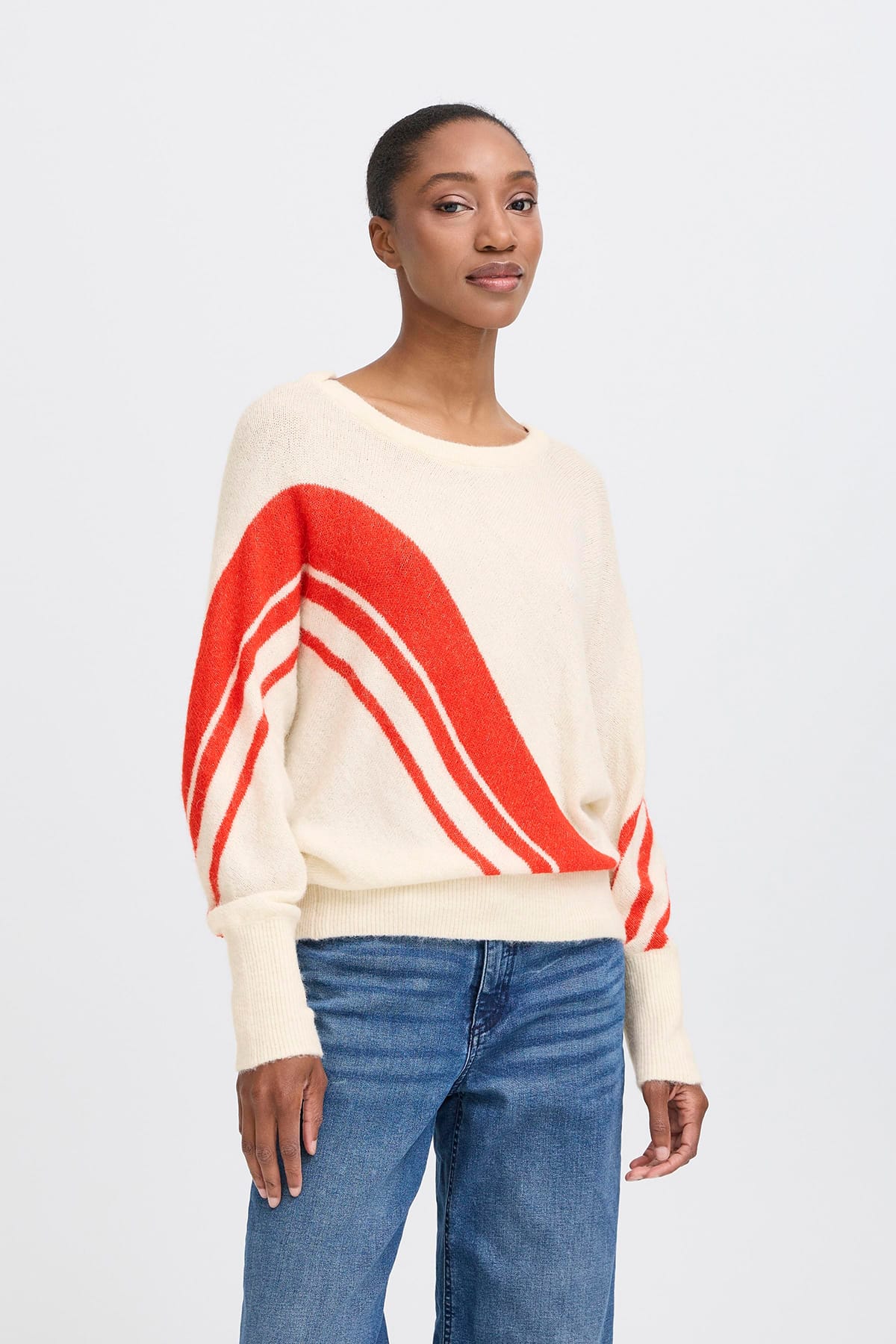 Pullover IHKAMARA LS18 CLOUD WITH FIERY RED Pullover ICHI 