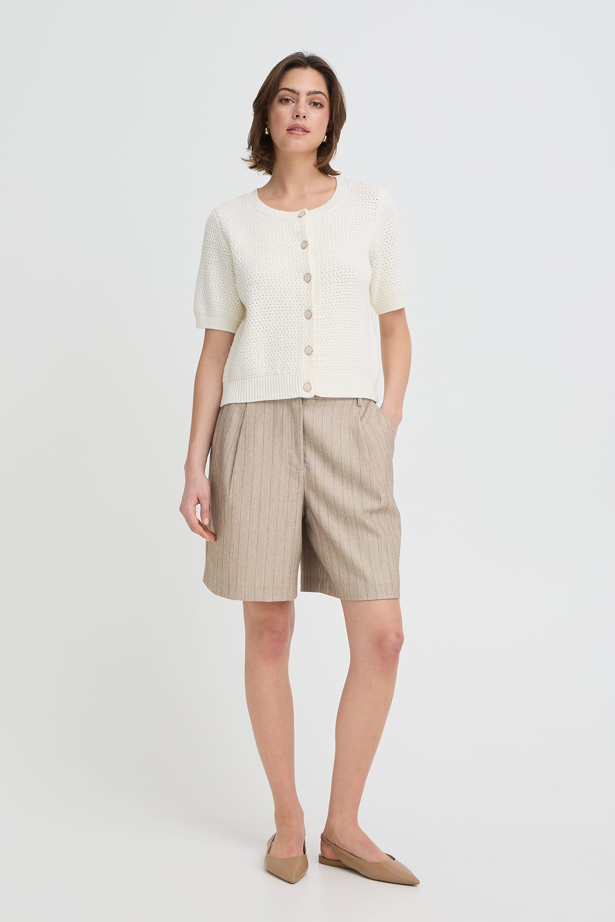 Shorts FRALEX SHO 1 GRAY MORN MELANGE PINSTRIPE Shorts Fransa 