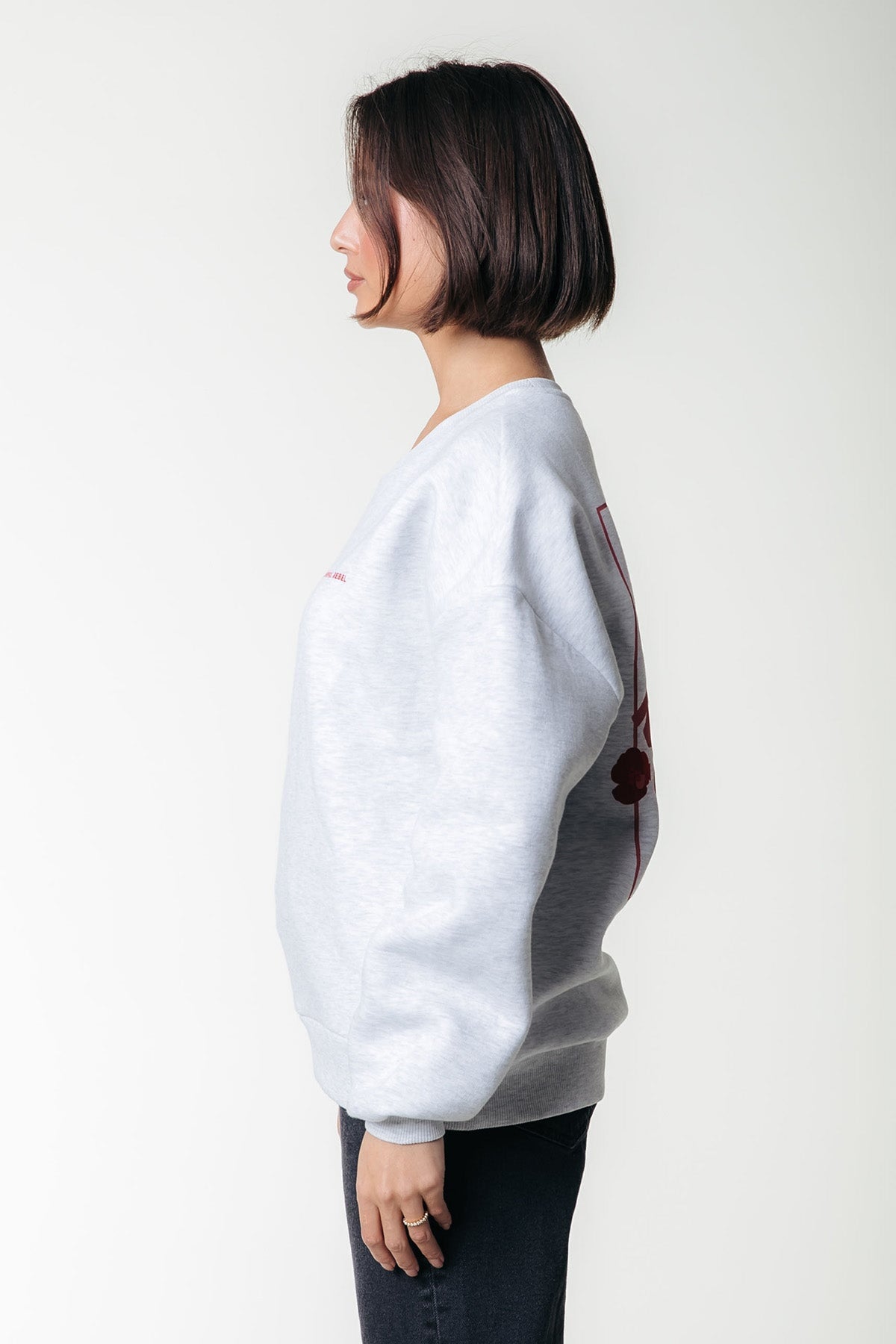 Sweatshirt Flower Square Dropped Shoulder Sweat Light grey melange Sweatshirt Colourful Rebel 