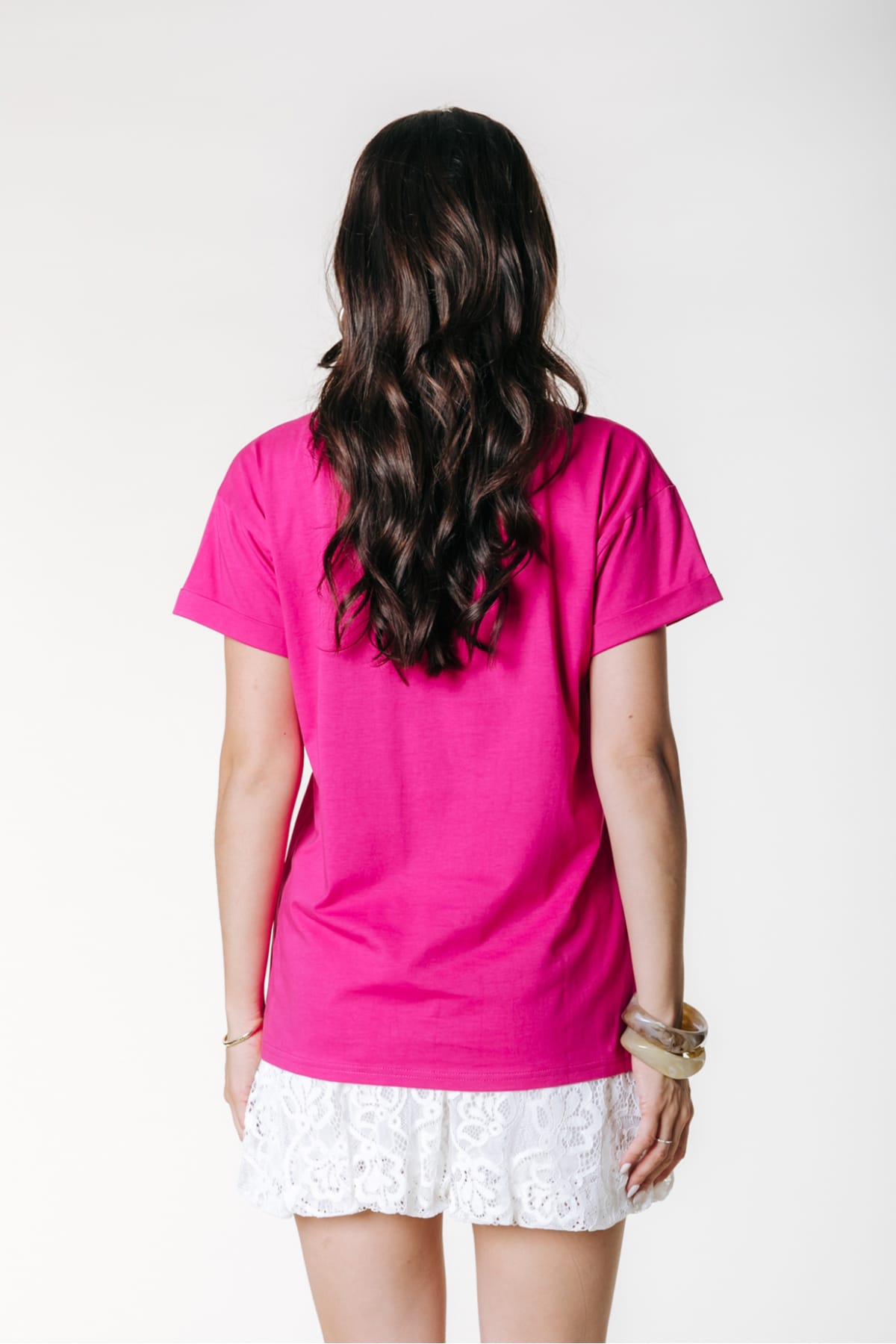 T-Shirt Uni Logo Boxy Dark fuchsia T-Shirt Colourful Rebel 