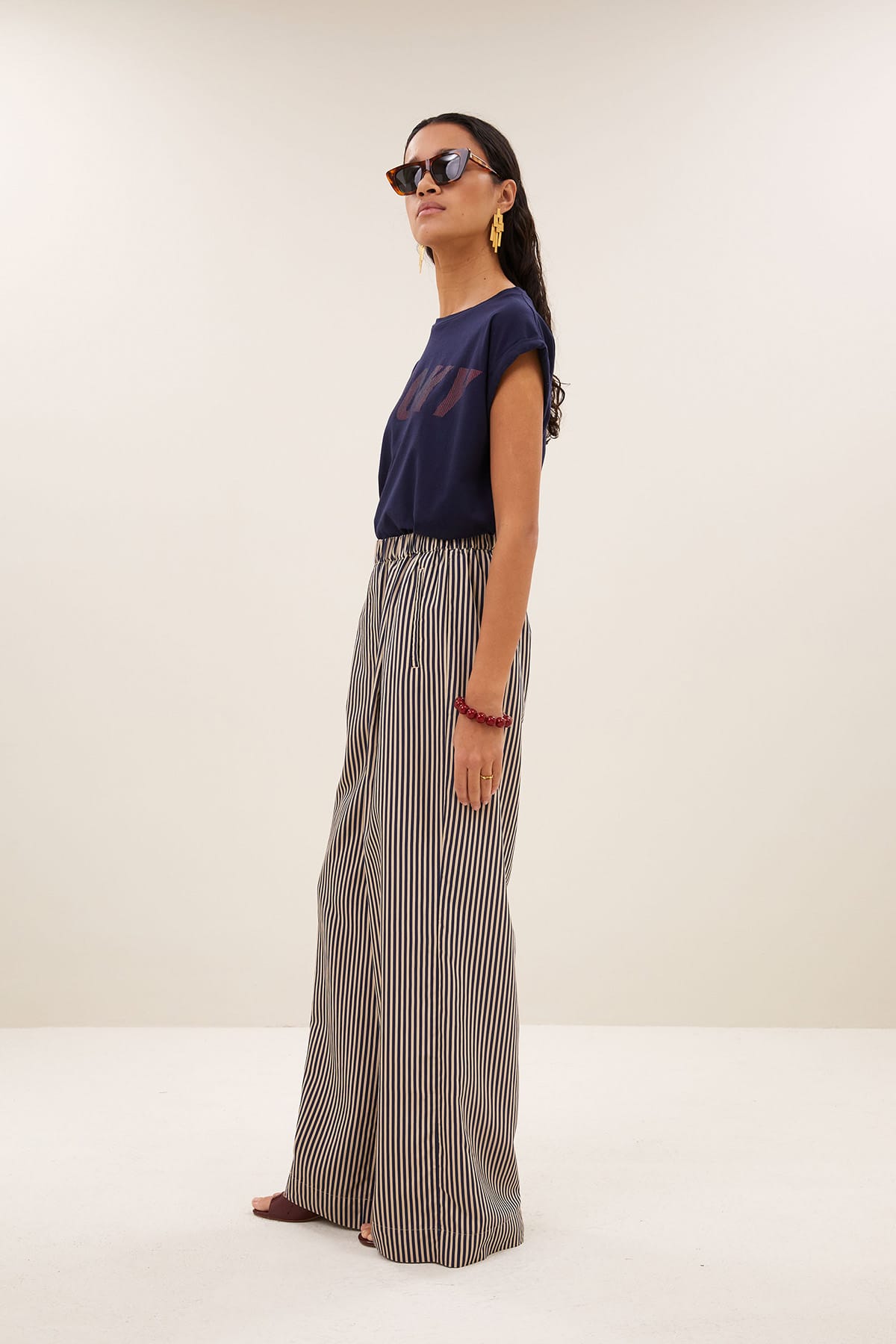 Top tobi striped speed uniform blue Top By Bar 