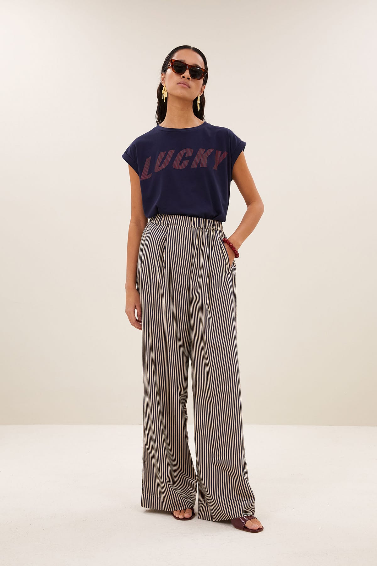 Top tobi striped speed uniform blue Top By Bar 